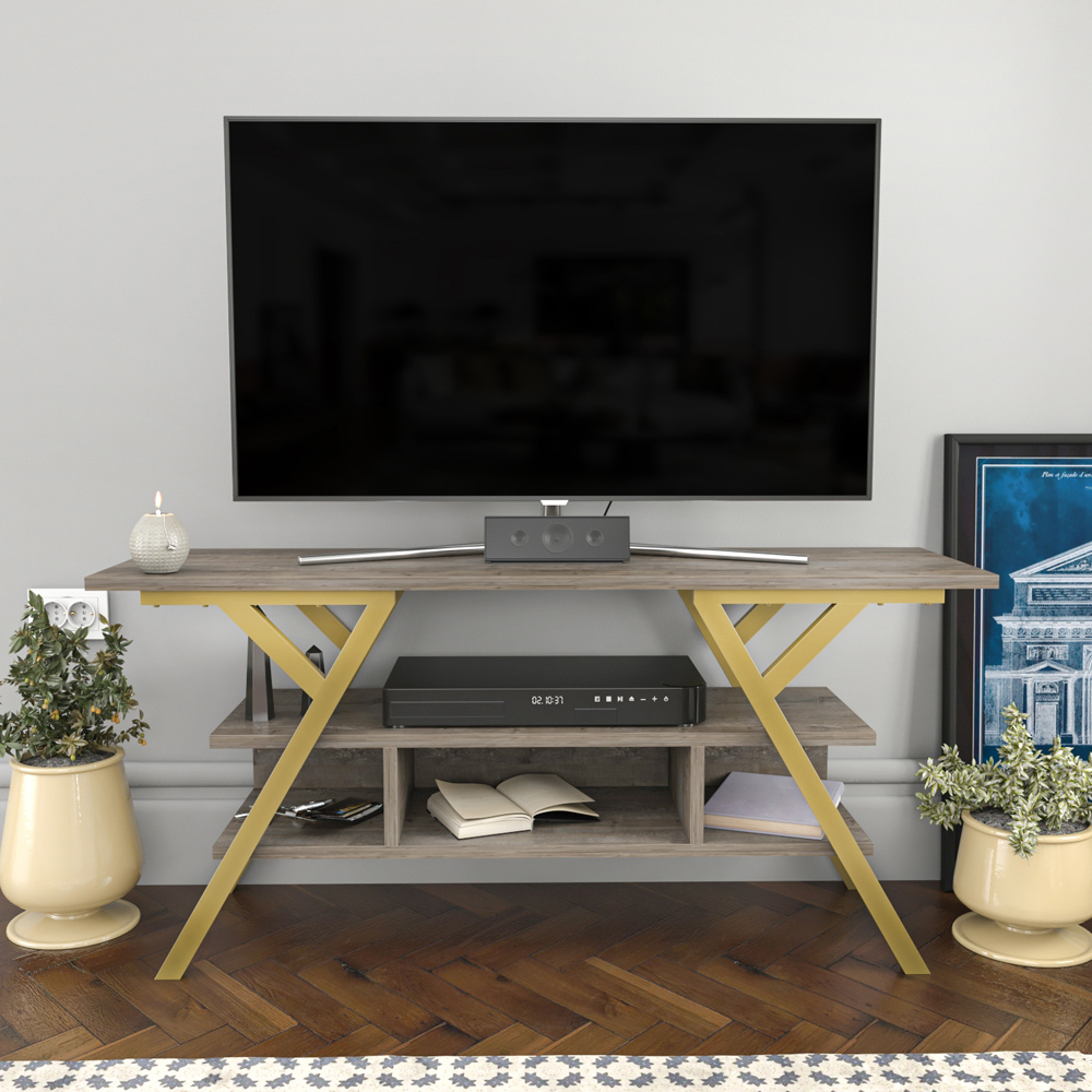 Decorotika Minerva 4 Shelf Gold Wenge TV Stand for 55 inch TV Image 4