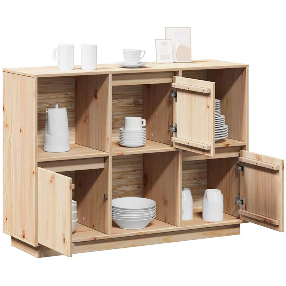 vidaXL 3 Door 3 Shelf Natural Solid Pine Wood Wide Sideboard Image 5