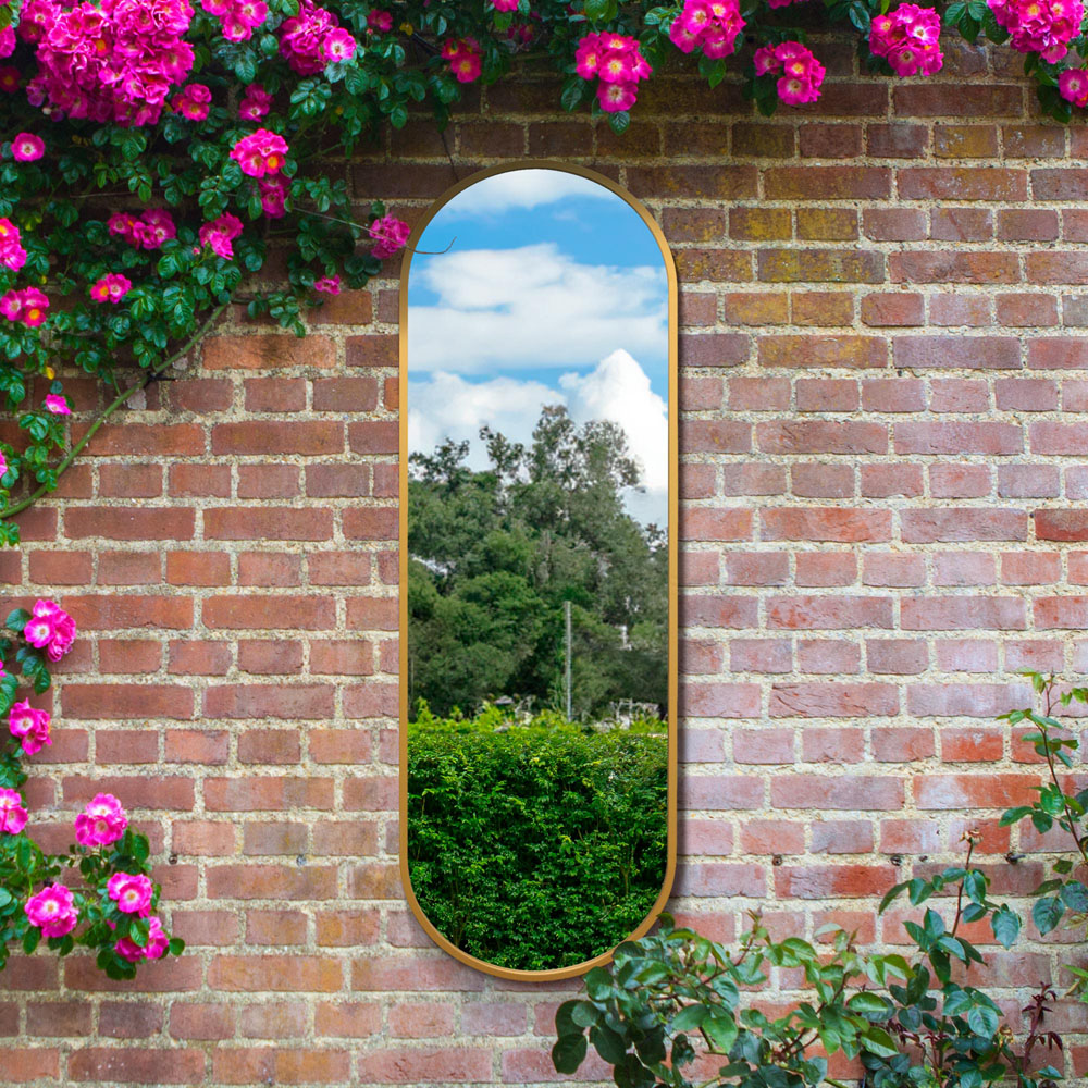 MirrorOutlet The Vultus Gold Metal Double Arched Garden Wall Mirror 180 x 60cm Image 5