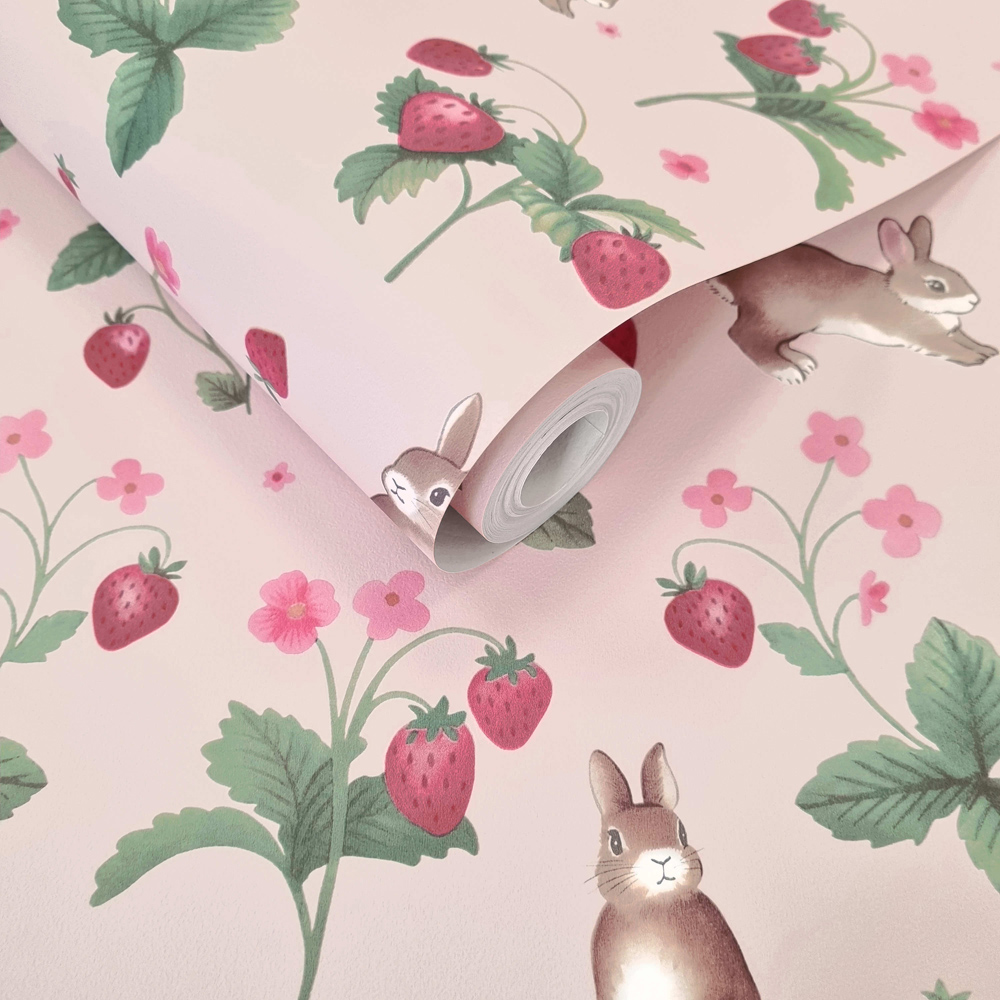 Holden Decor Bunnies and Berries Pink Wallpaper Image 2