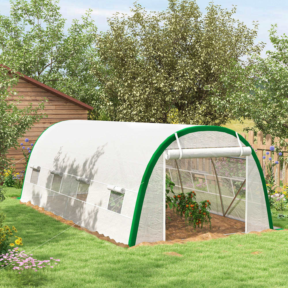 Outsunny White Large Polytunnel 6.5 x 19.4ft Walk-in Greenhouse with PE Cover Image 4