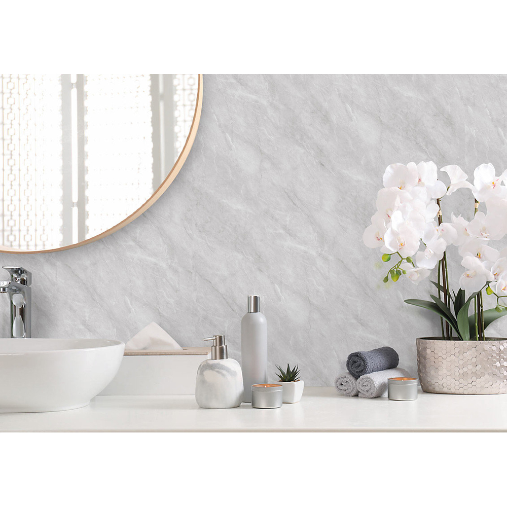 Proclad Aquabord Light Grey Marble Gloss Tongue and Groove Shower Panel with Edge Trim and Adhesive Image 3