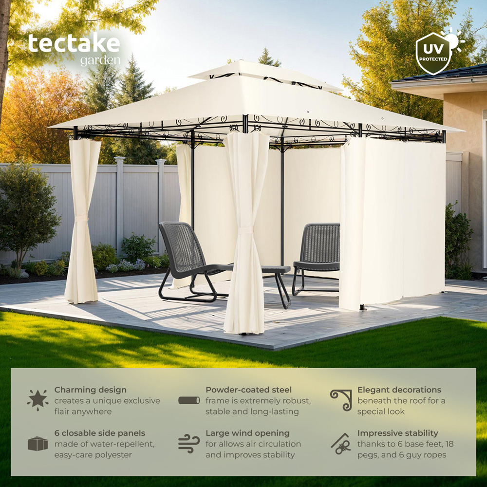 tectake Emine 4 x 3m Cream Double Roof Water-Repellent Gazebo with 6 Side Panel Image 3
