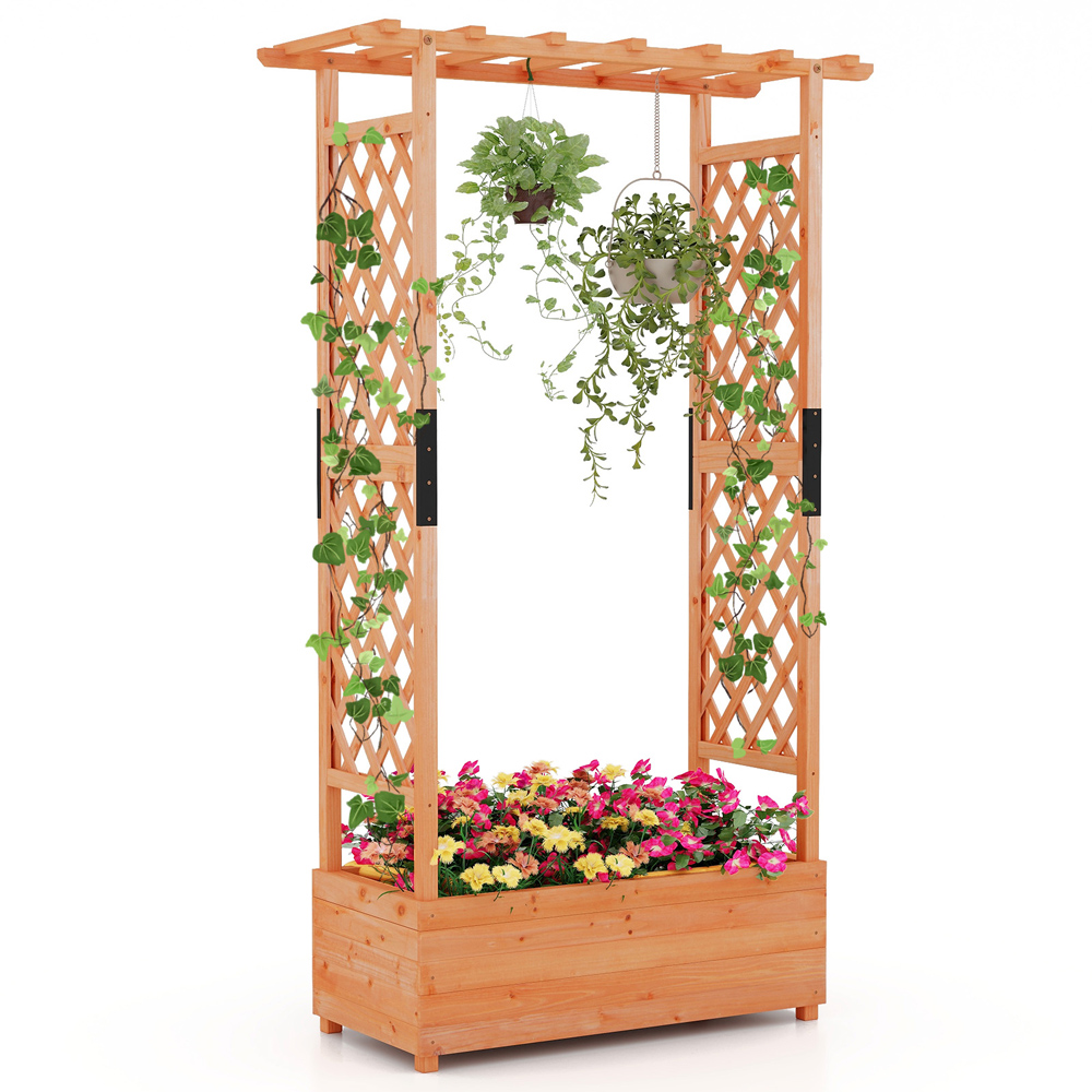Costway Orange Raised Bed Planter Box with Trellis Image 3