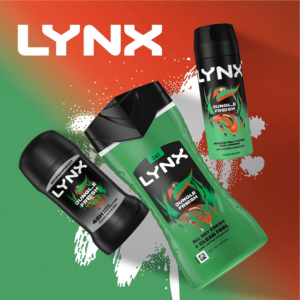 Lynx Jungle Fresh Palm Leaves and Amber 12H Refreshing Fragrance Shower Gel 225ml 3 Pack Image 5