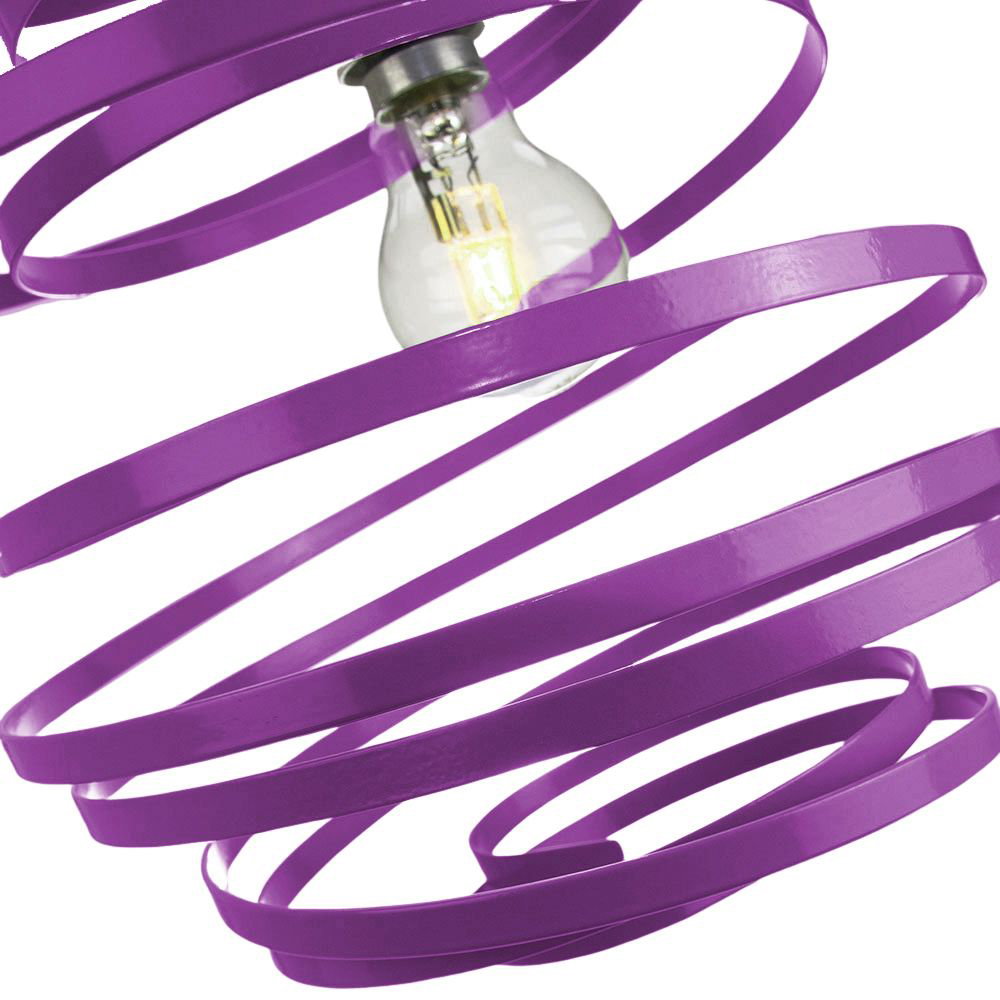 Happy Homewares Purple Gloss Metal Ribbon Swirl Ceiling Light Pendant Image 2