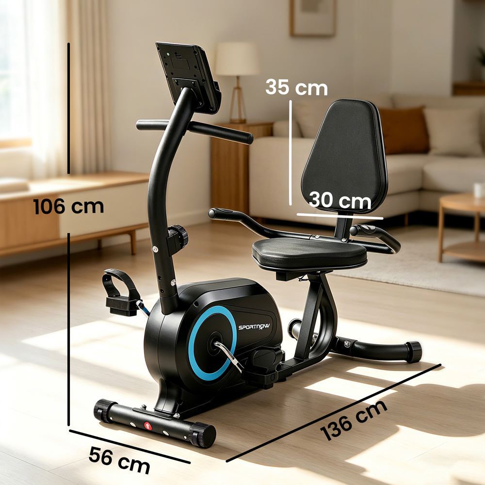 SPORTNOW Blue Magnetic Resistance Recumbent Exercise Bike with Bluetooth and App Connectivity Image 9