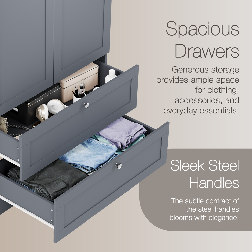 VIDA DESIGNS Altino 2 Door 2 Drawer Grey Shaker-Style Wardrobe Image 7