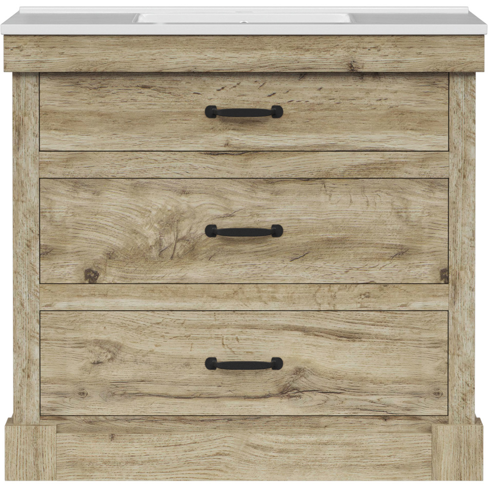 Teamson Home Donovan Single Door 2 Drawer Light Oak Vanity with White Sink Image 2