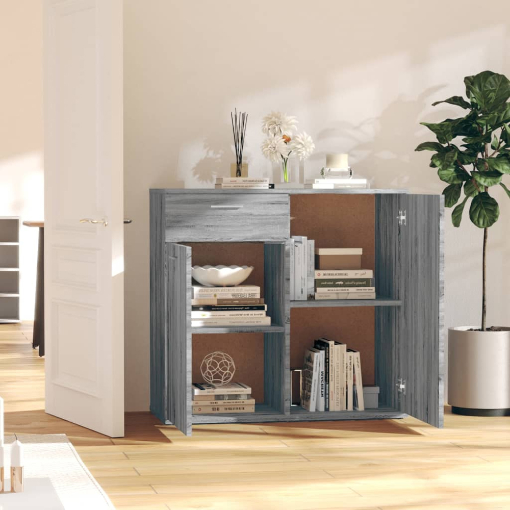 vidaXL 2 Door Single Drawer Grey Sonoma Wooden Sideboard Image 8