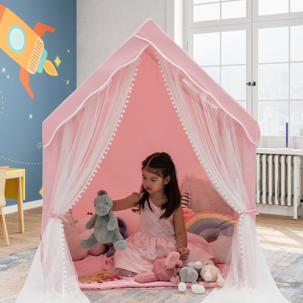 Costway Pink Kids Play Tent with Washable Mat Image 2