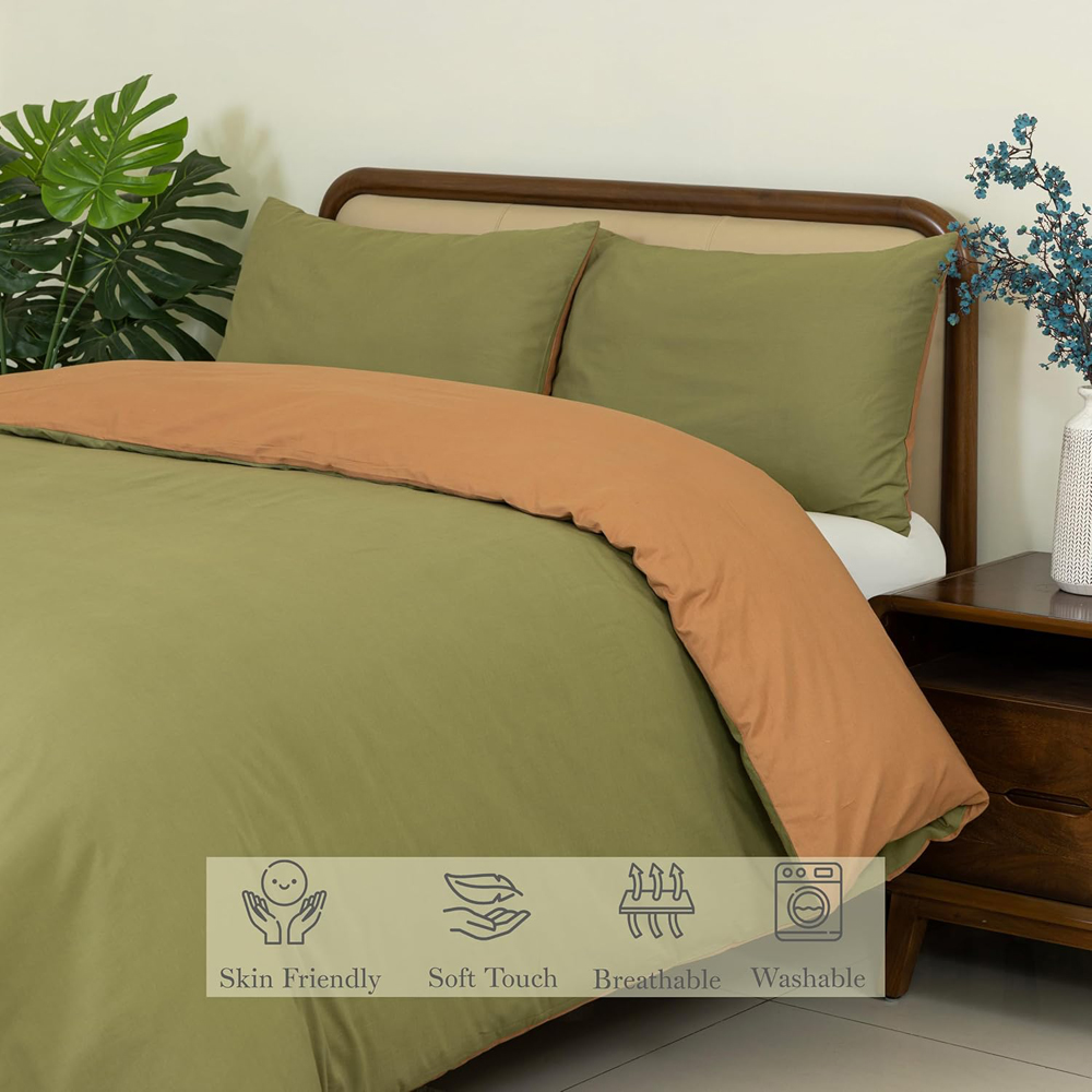 MHG Living Double Olive Green Reversible Duvet Set Image 5