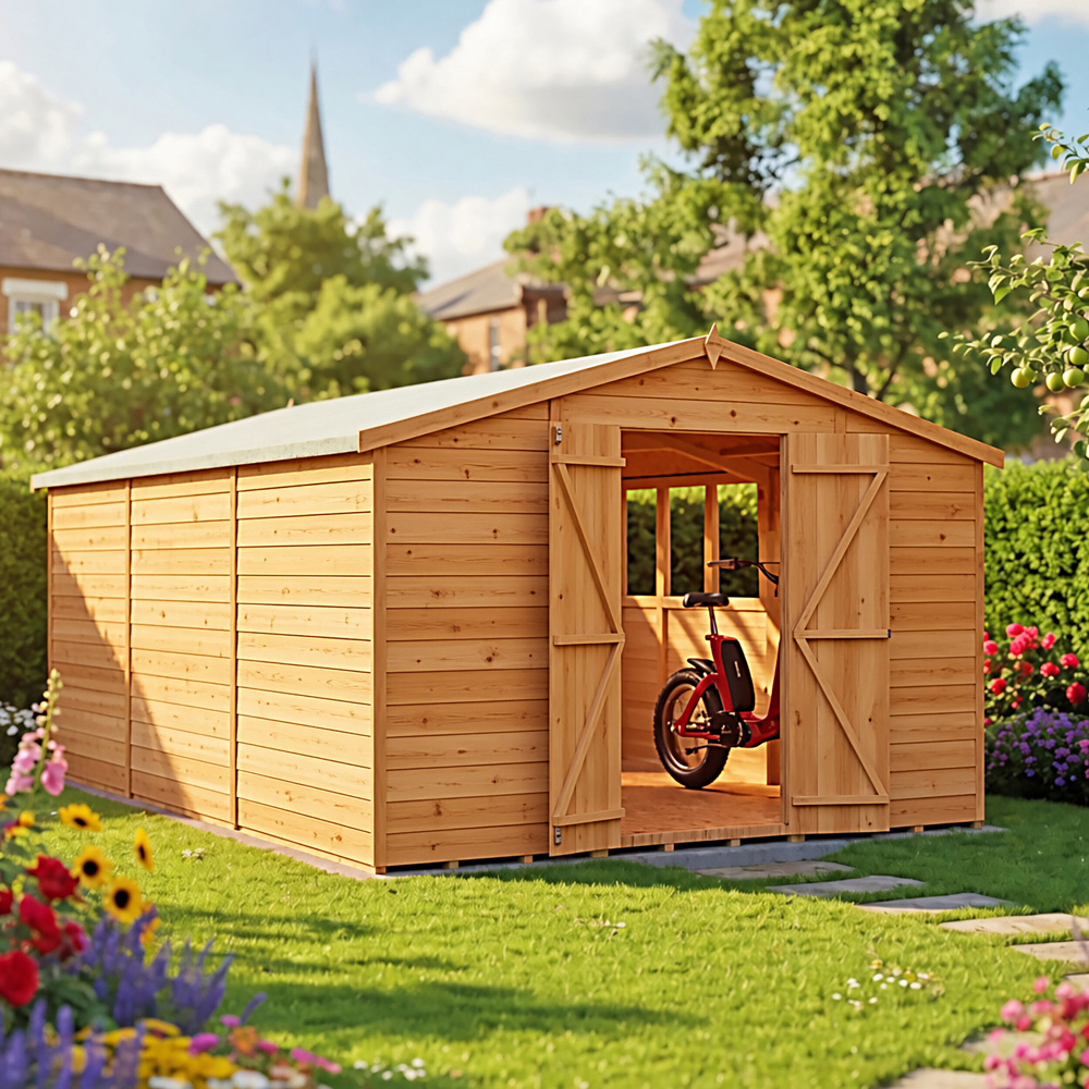 Shire 10 x 15ft Double Door Overlap Apex Wooden Shed with Window Image 3