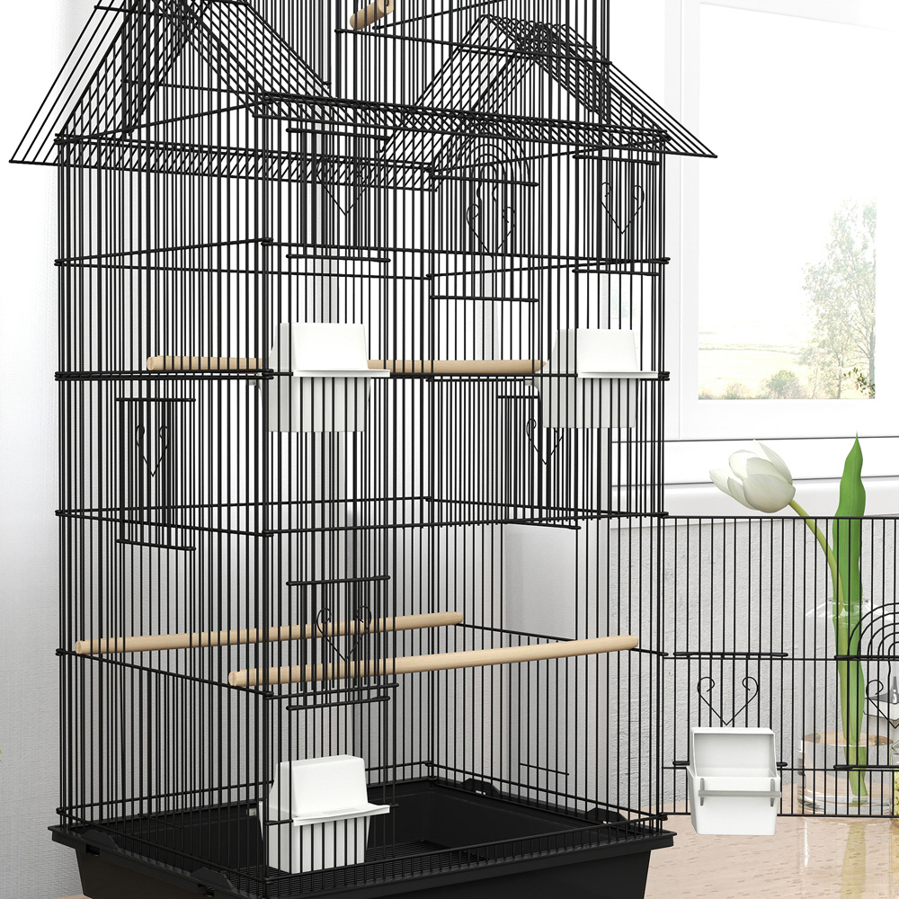 PawHut Black Finch Canary Bird Cage with Stand and Slide Tray Image 4
