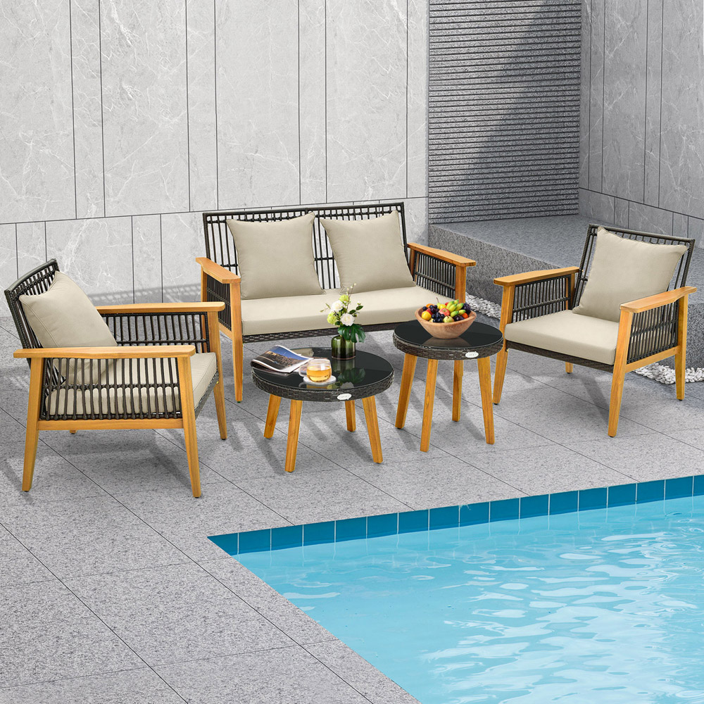 Costway 4 Seater Brown Outdoor Conversation Set Image 4