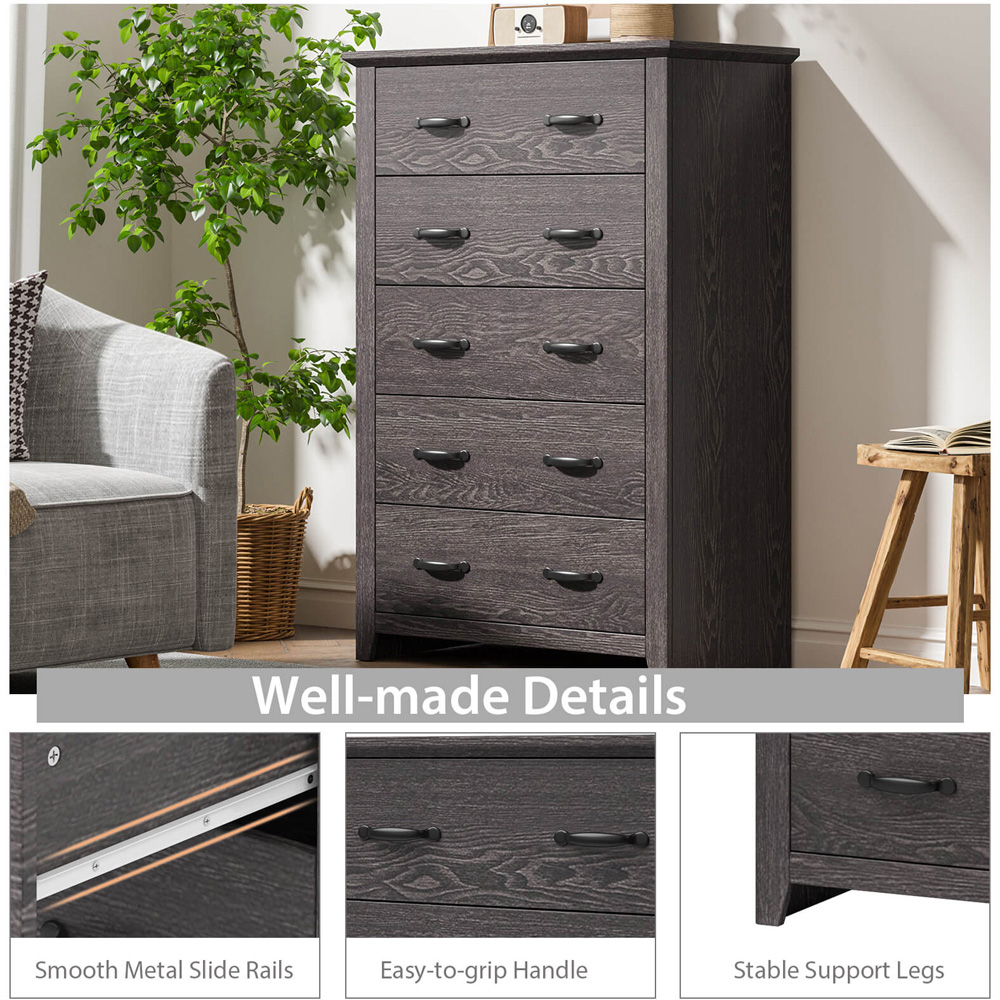 Costway 5 Drawer Dark Grey Dresser Chest of Drawers Image 8