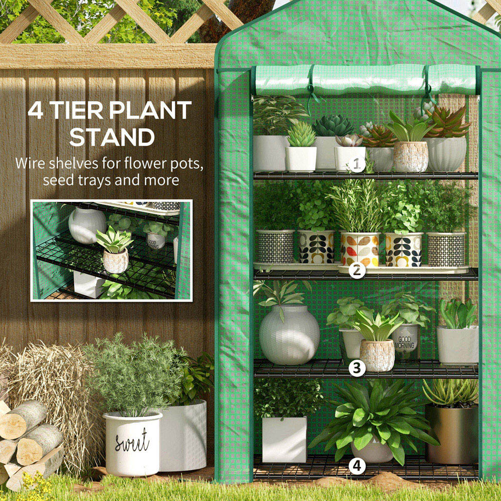 Outsunny Green 4 Shelf PE Cover 2.9 x 1.6ft Portable Mini Greenhouse Image 5
