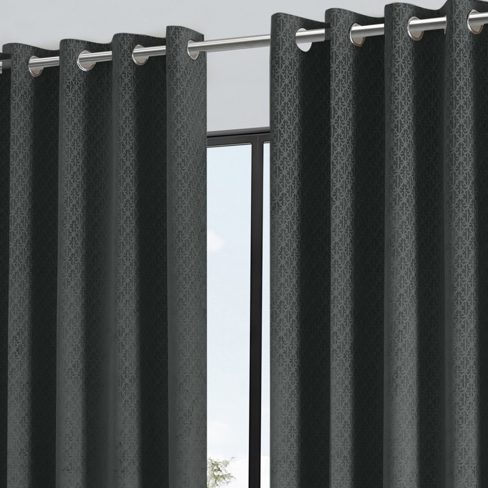 Alan Symonds Temple Charcoal Velvet Blackout Ring Top Eyelet Curtains 229 x 183cm Image 2