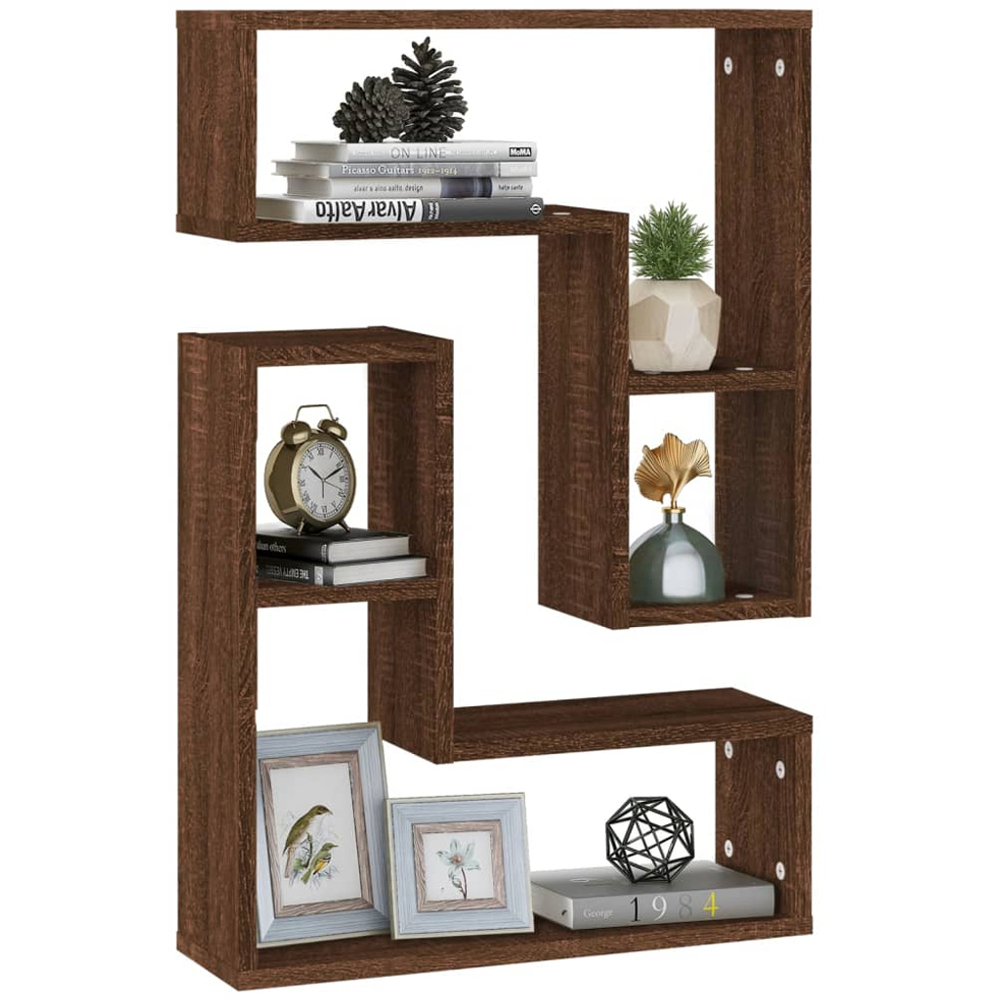 vidaXL 2 Shelf Brown Oak Wall Cabinet Set of 2 Image 2