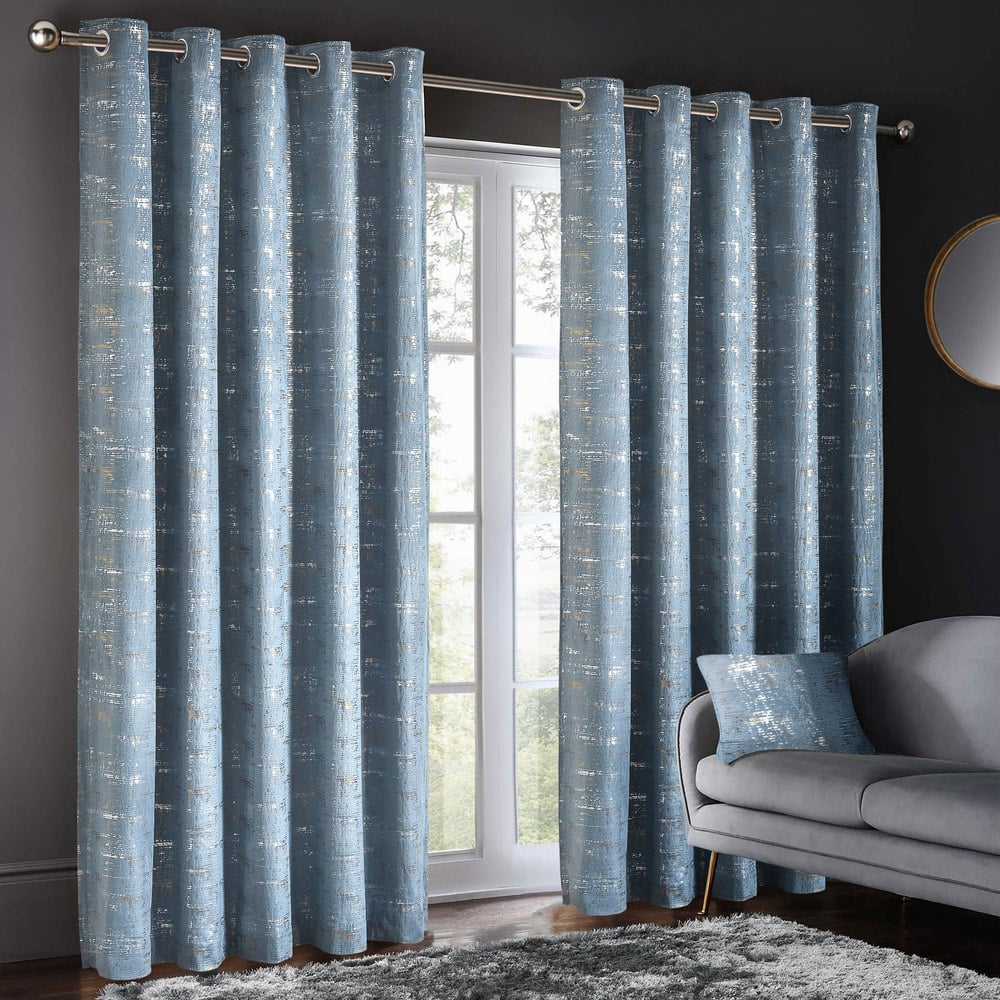 Intimates Warwick Blue Metallic Velvet Eyelet Curtains 223 x 183cm Image 1