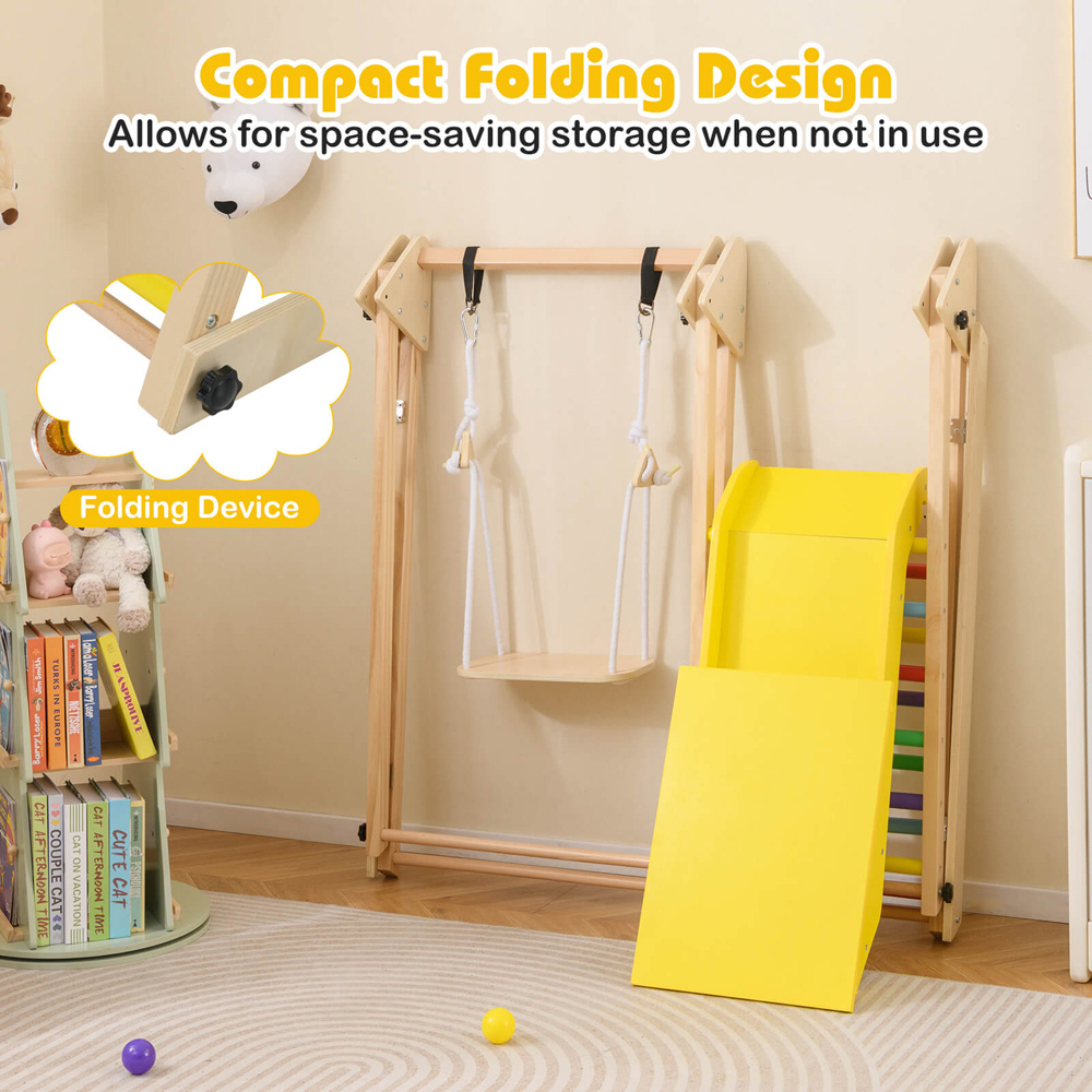 Costway 3-in-1 Kids Multicolour Foldable Indoor Jungle Gym with Swing Image 4