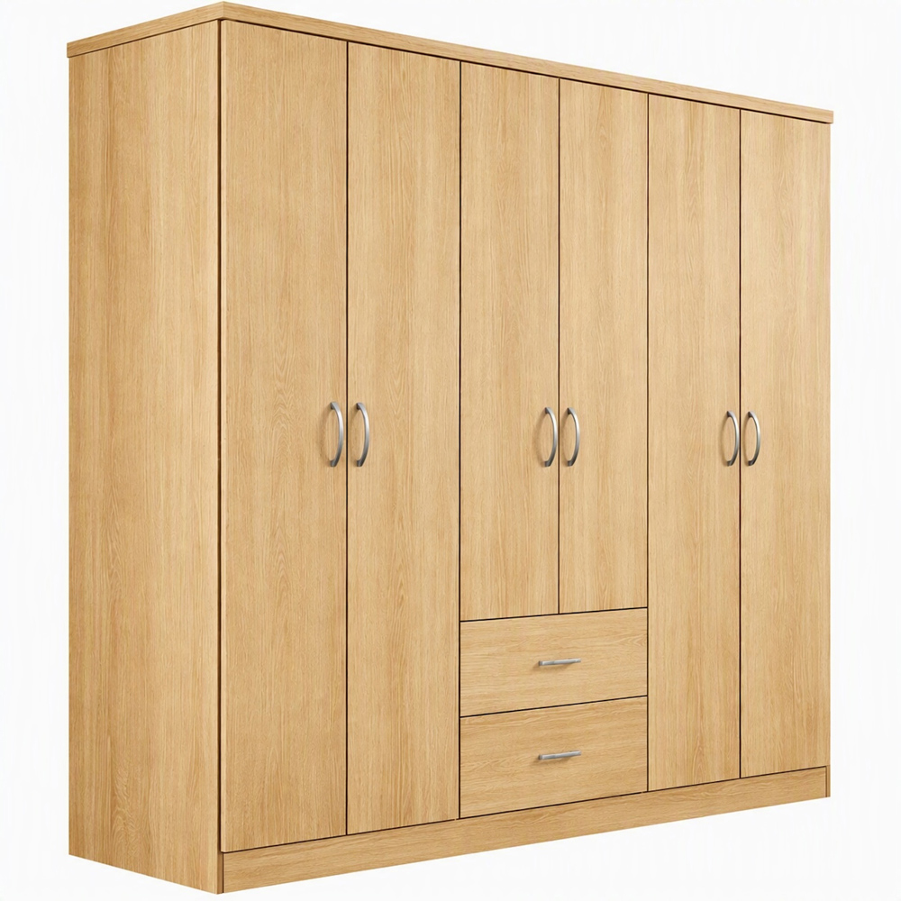 TJ'S Venice 6 Door 2 Drawer Oak Wardrobe Image 2