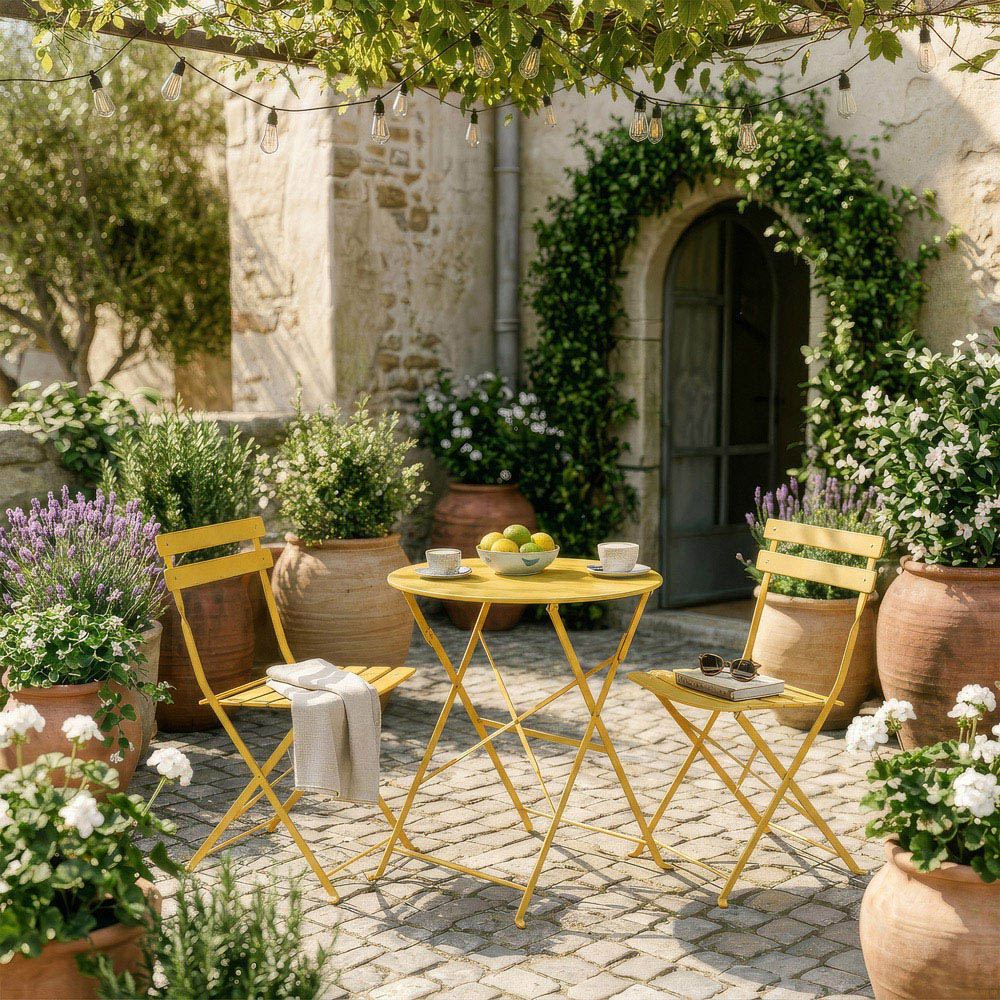 Harbour Housewares Sussex 2 Seater Yellow Round Bistro Set Image 7