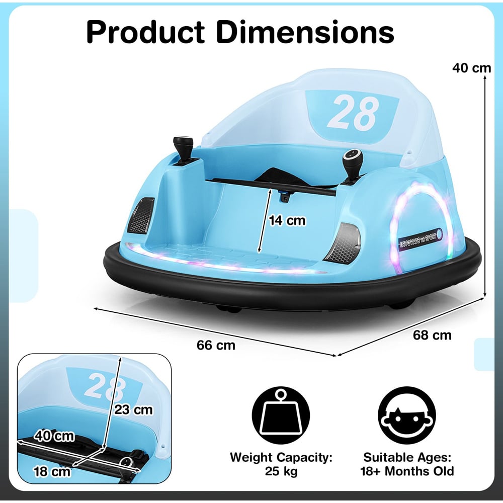 Costway Kids Blue Ride On Bumper Car with Flashing Lights and Remote Control 12V Image 8