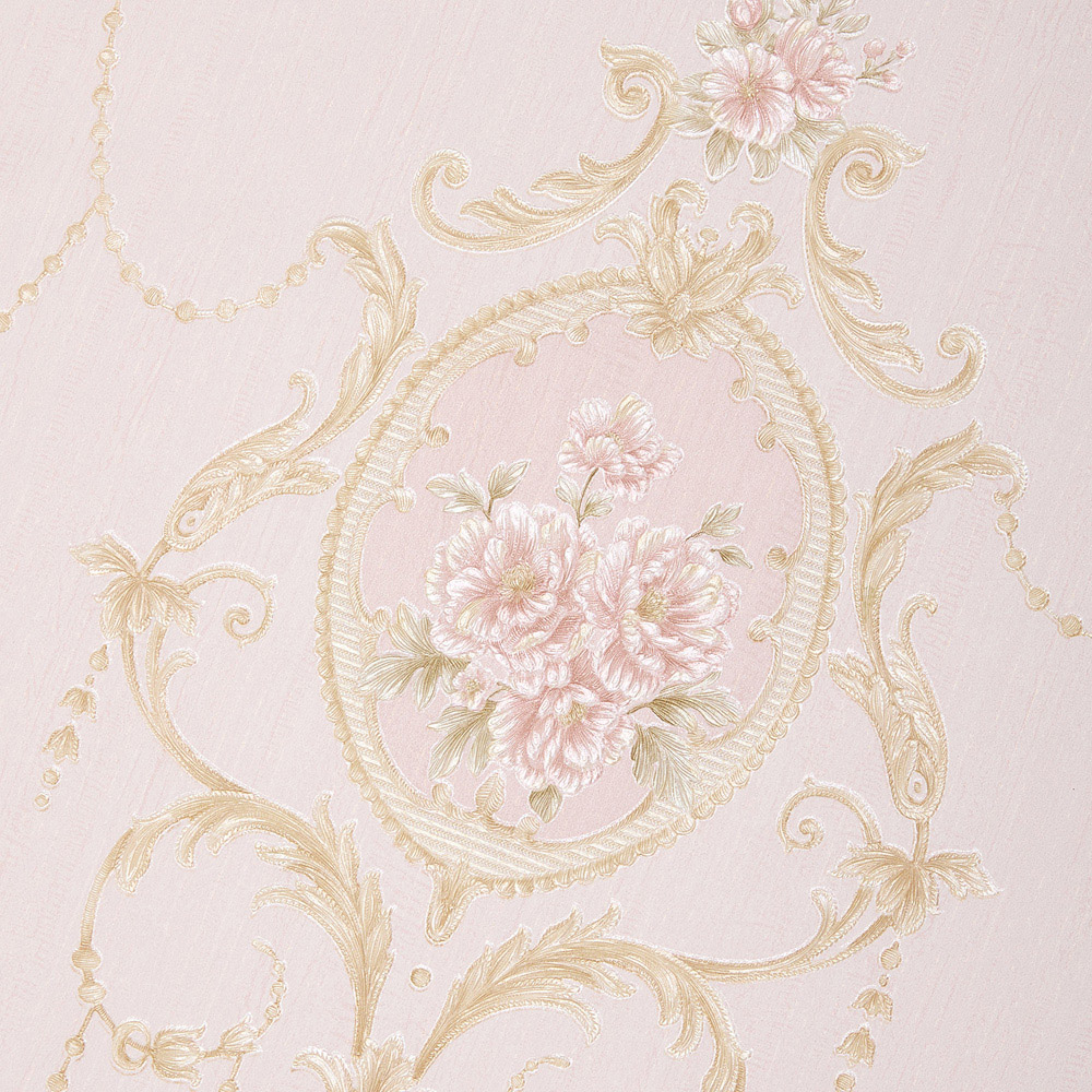 Living and Home Damask Pattern 3D Embossed Pink Non-Pasted Non-Woven Vintage Wallpaper Image 1