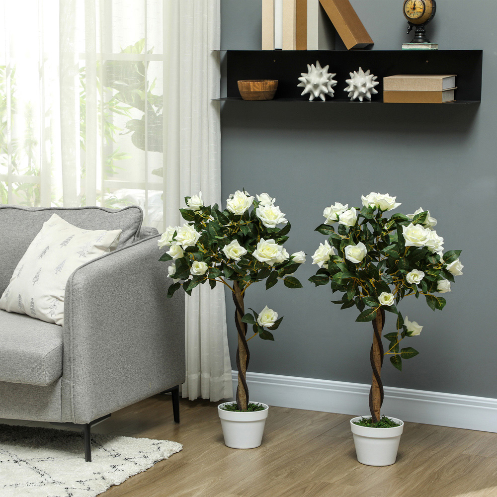 Portland White Rose Artificial Tree in Pot 90cm 2 Pack Image 2