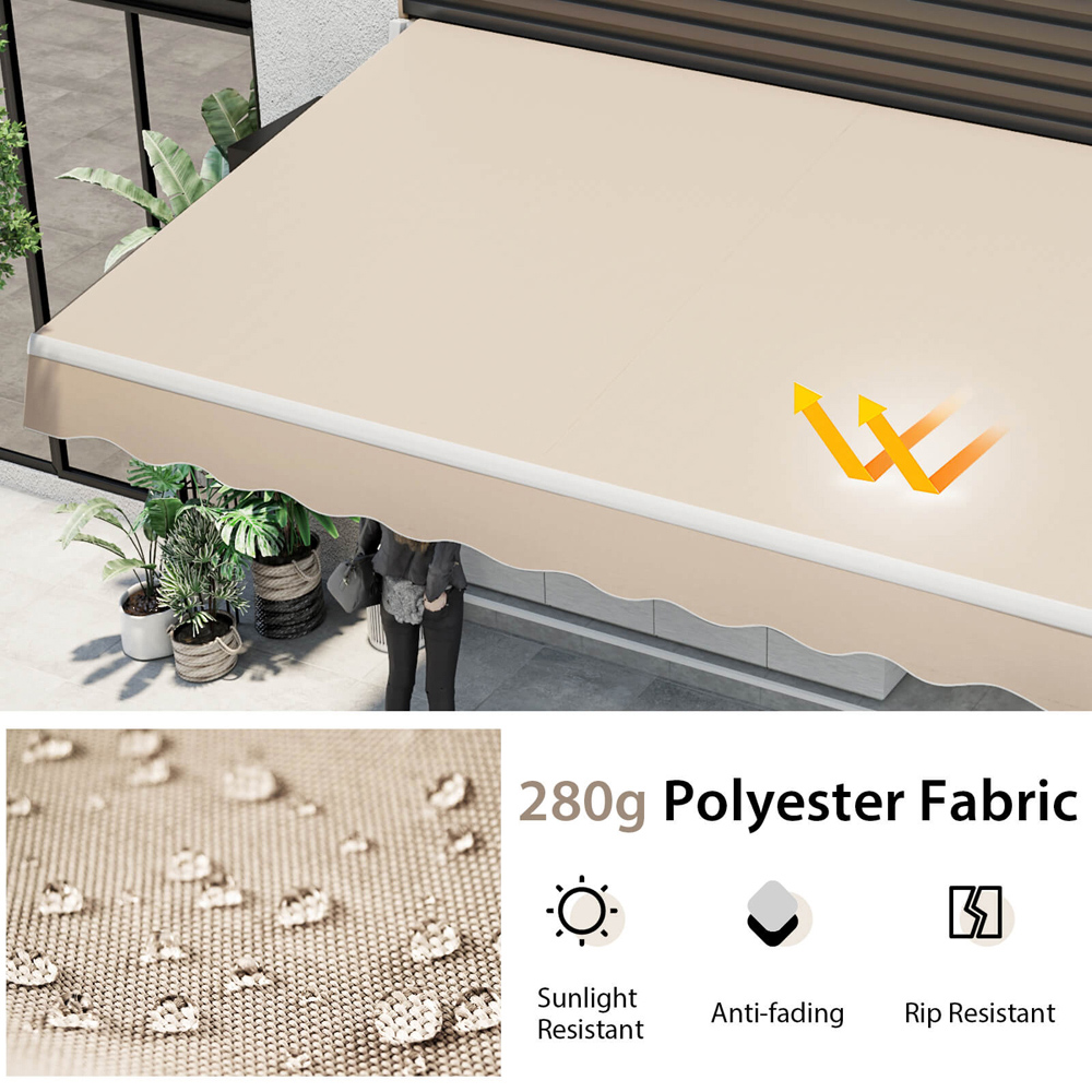 Costway Beige Retractable Manual Patio Awning 4 x 2.5m Image 5