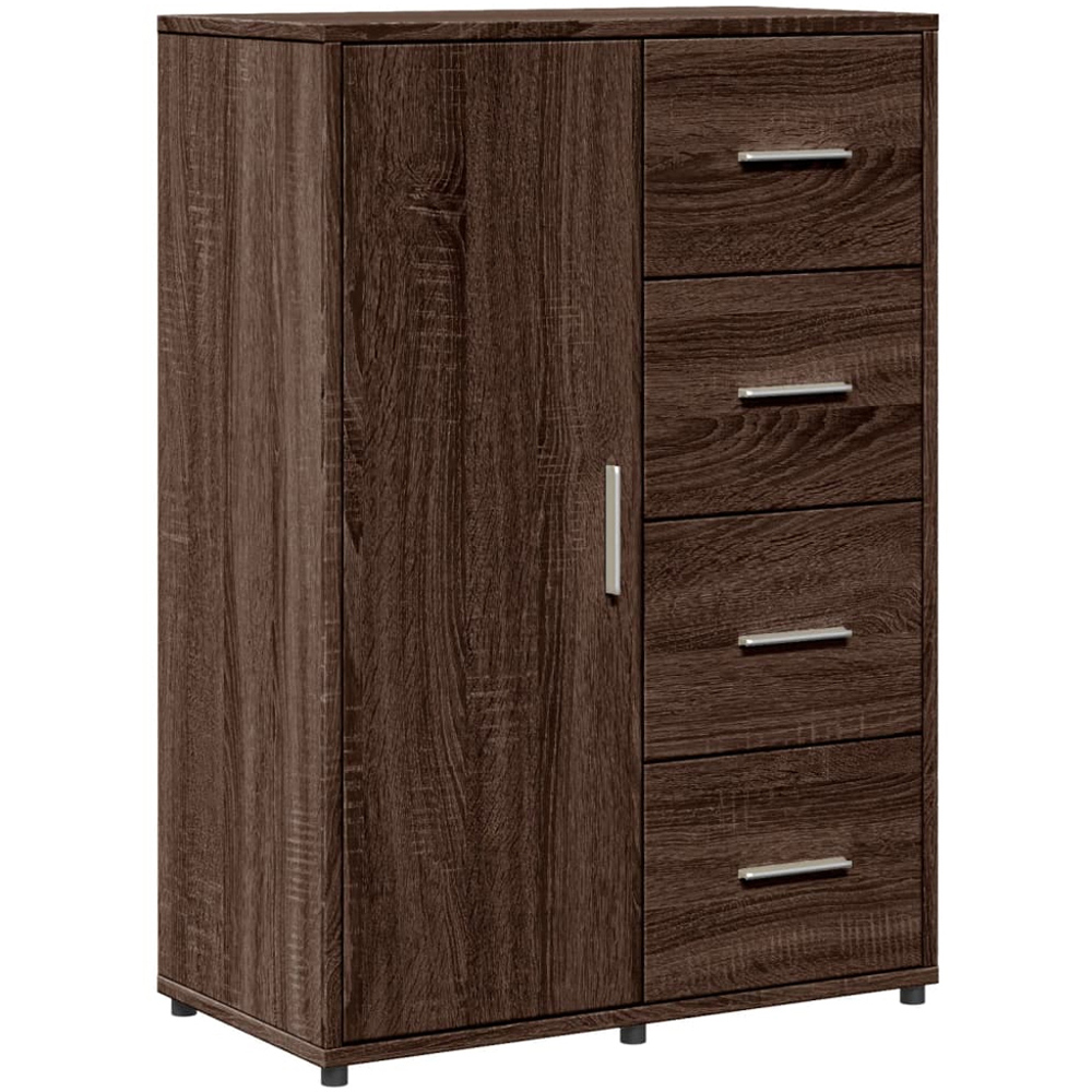 vidaXL Single Door 4 Drawer Brown Oak Sideboard Image 2