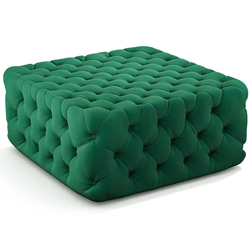 Living and Home Green Velvet Deep Buttoned Footstool Image 2