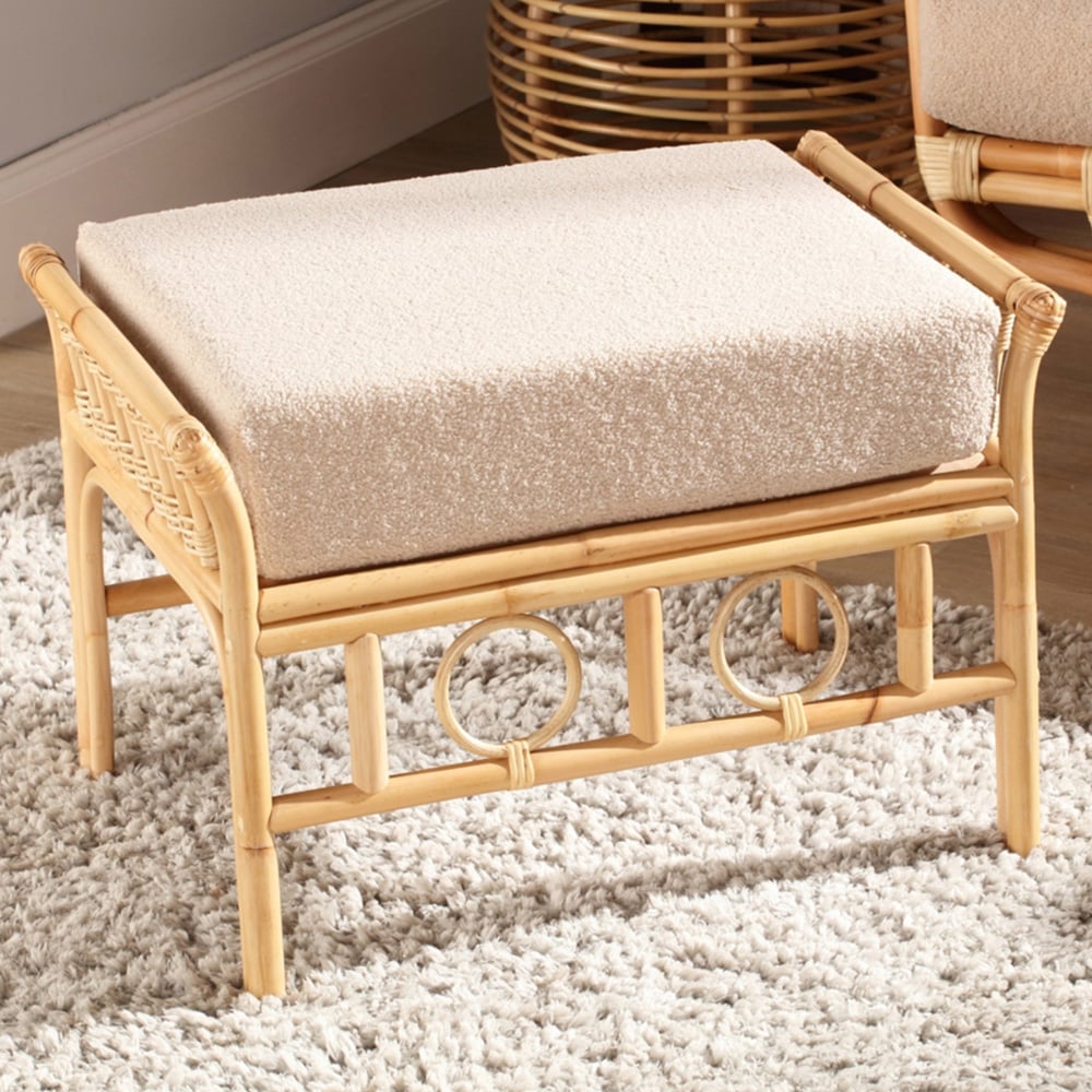 Desser Furniture Bejing Natural Rattan Latte Boucle Footstool Image 1