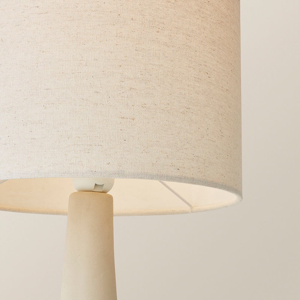 ValueLights Hayley Natural Linen Drum Shade Beige Squat Base Ceramic LED Table Lamp Image 3