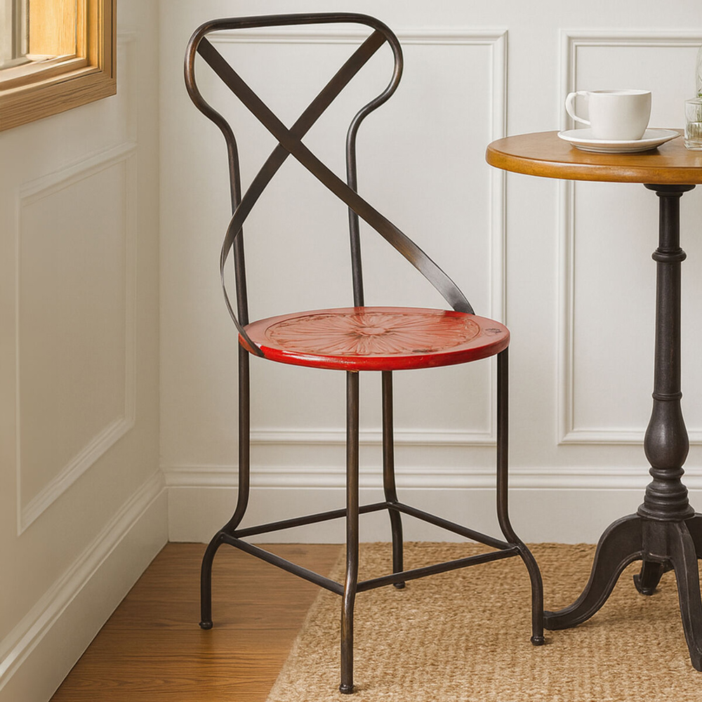 Premier Housewares Artisan Red Metal Seat Chair Image 2