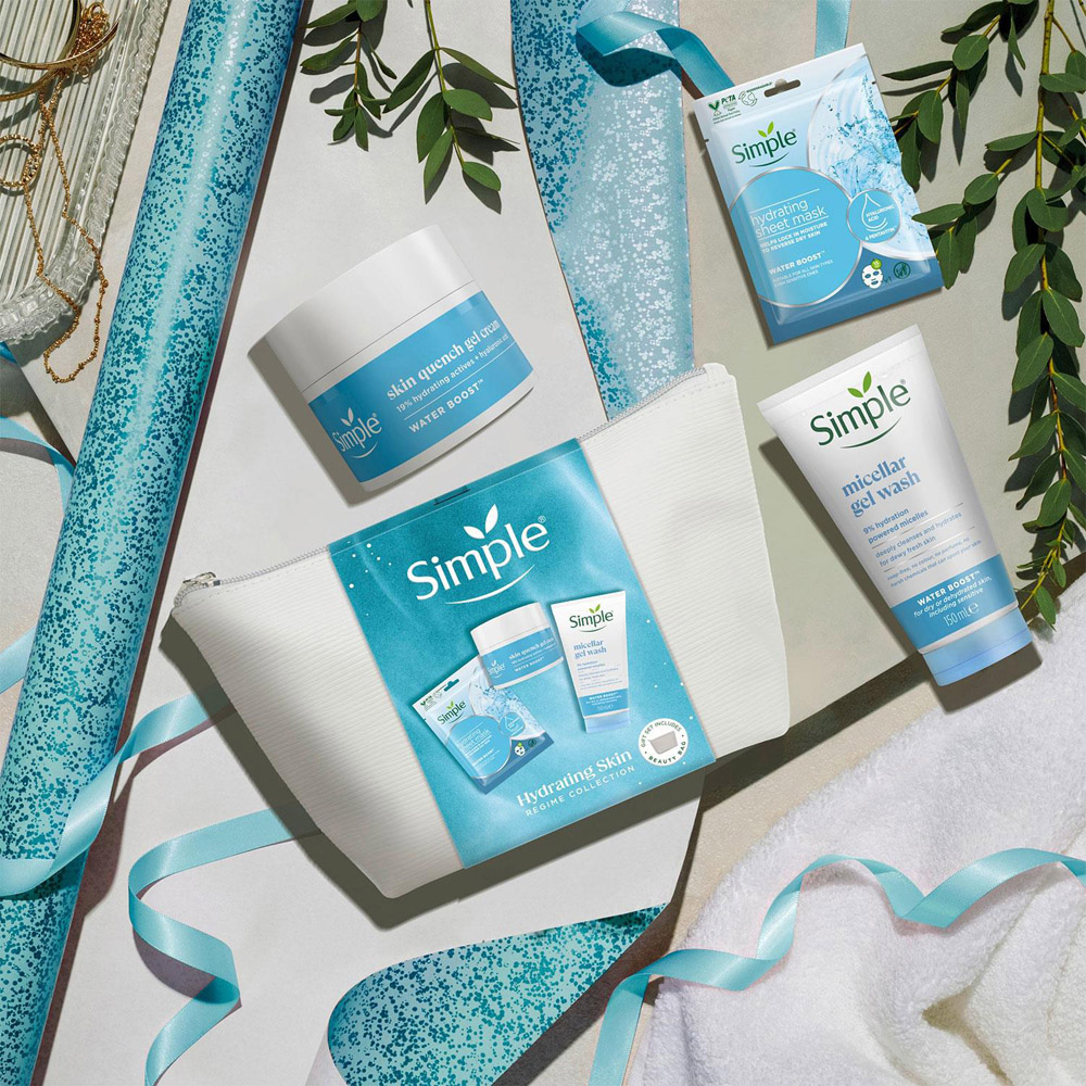 Simple Hydrating Skin Regime Sheet Mask Facial Gel Wash and Quench Cream Gift Set 3 Pack Image 2
