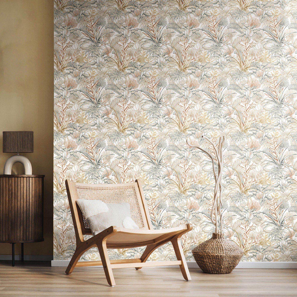 Hoopla Walls Oasis Tropical Canopy Oyster and Chalk Wallpaper Image 2
