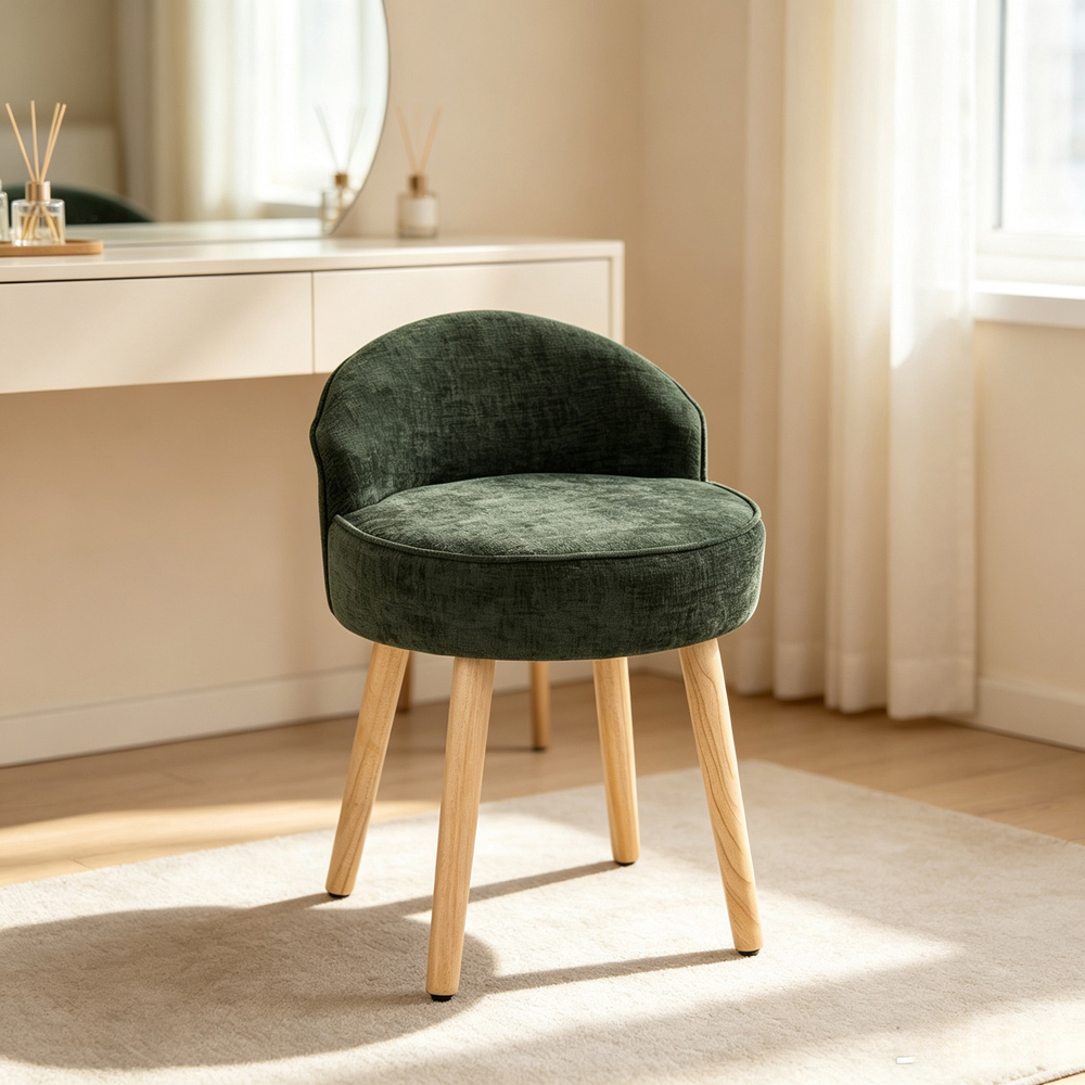 Living and Home Green Chenille Low Backrest Vanity Stool Image 8