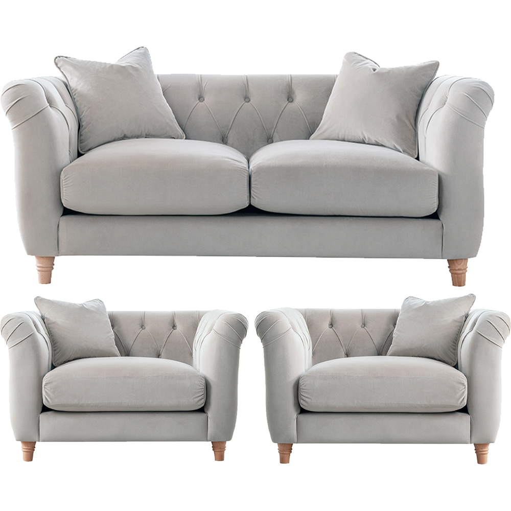 Elsie Chesterfield 4 Seater Chalk Plush Velvet Sofa Suite Image 2