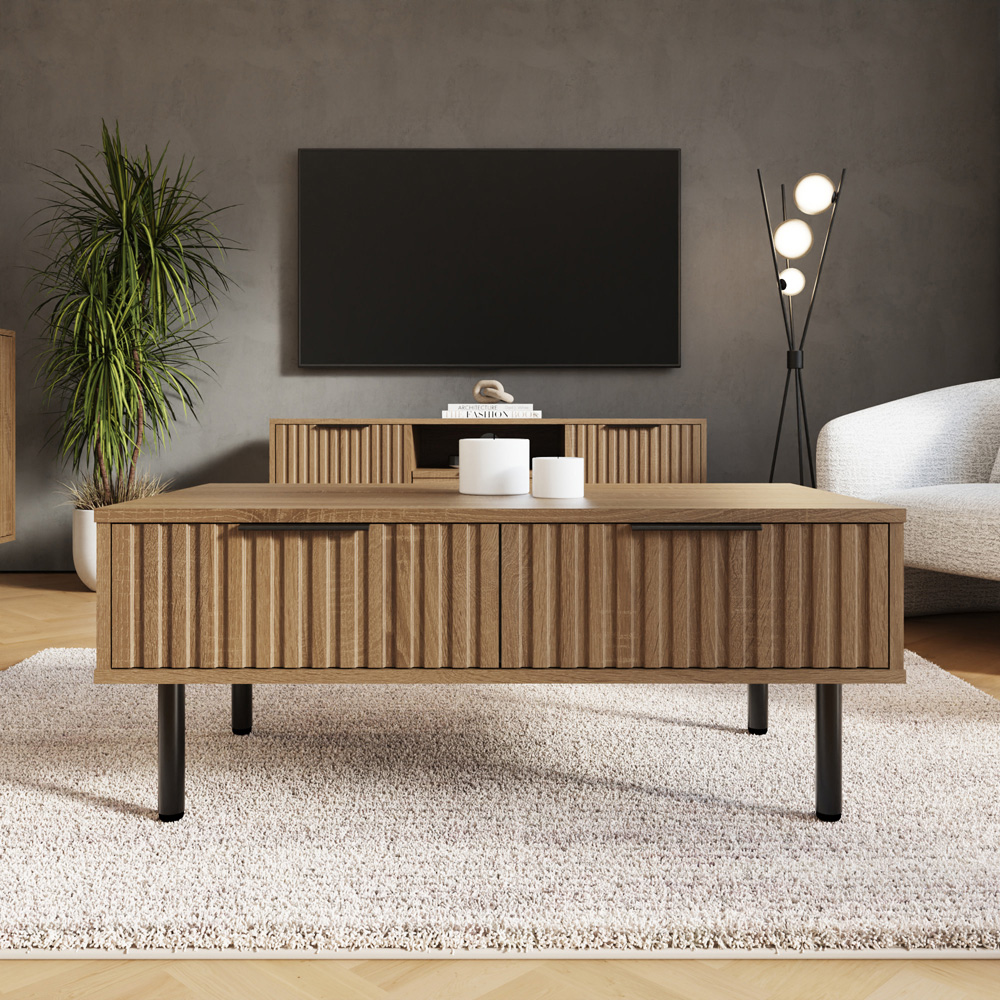 GFW Nervata 2 Drawer Oak Coffee Table Image 7