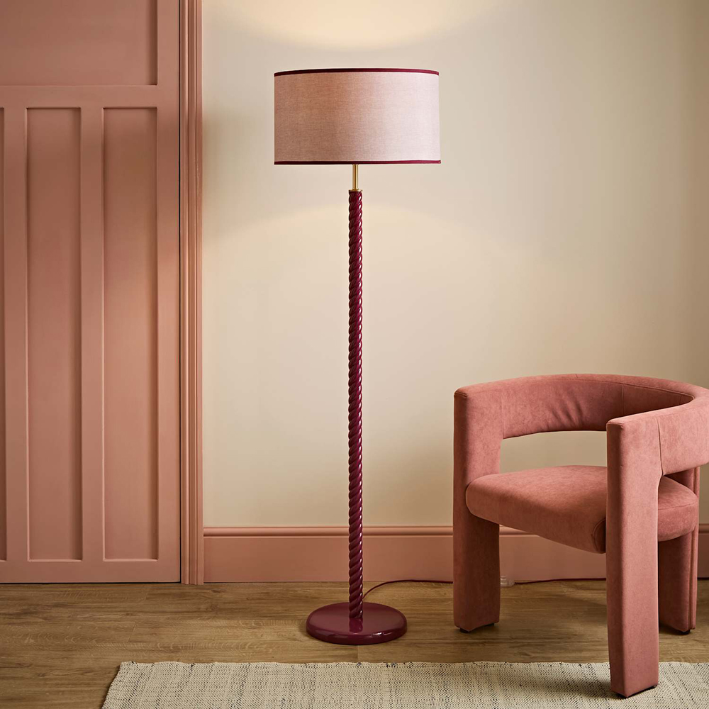ValueLights Amara Linen Shade Pink Twist LED Floor Lamp with Bulb Image 6