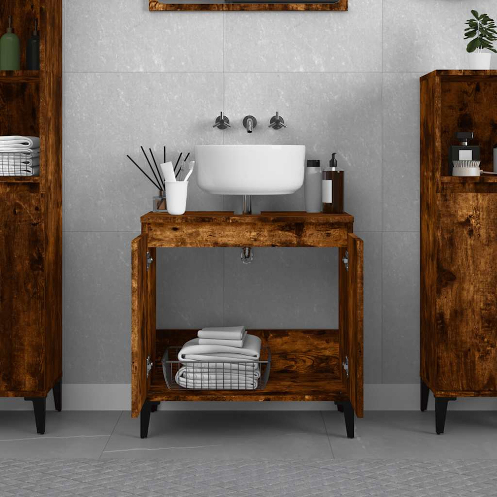 vidaXL 2 Door Wood Smoked Oak Washbasin Cabinet Image 8