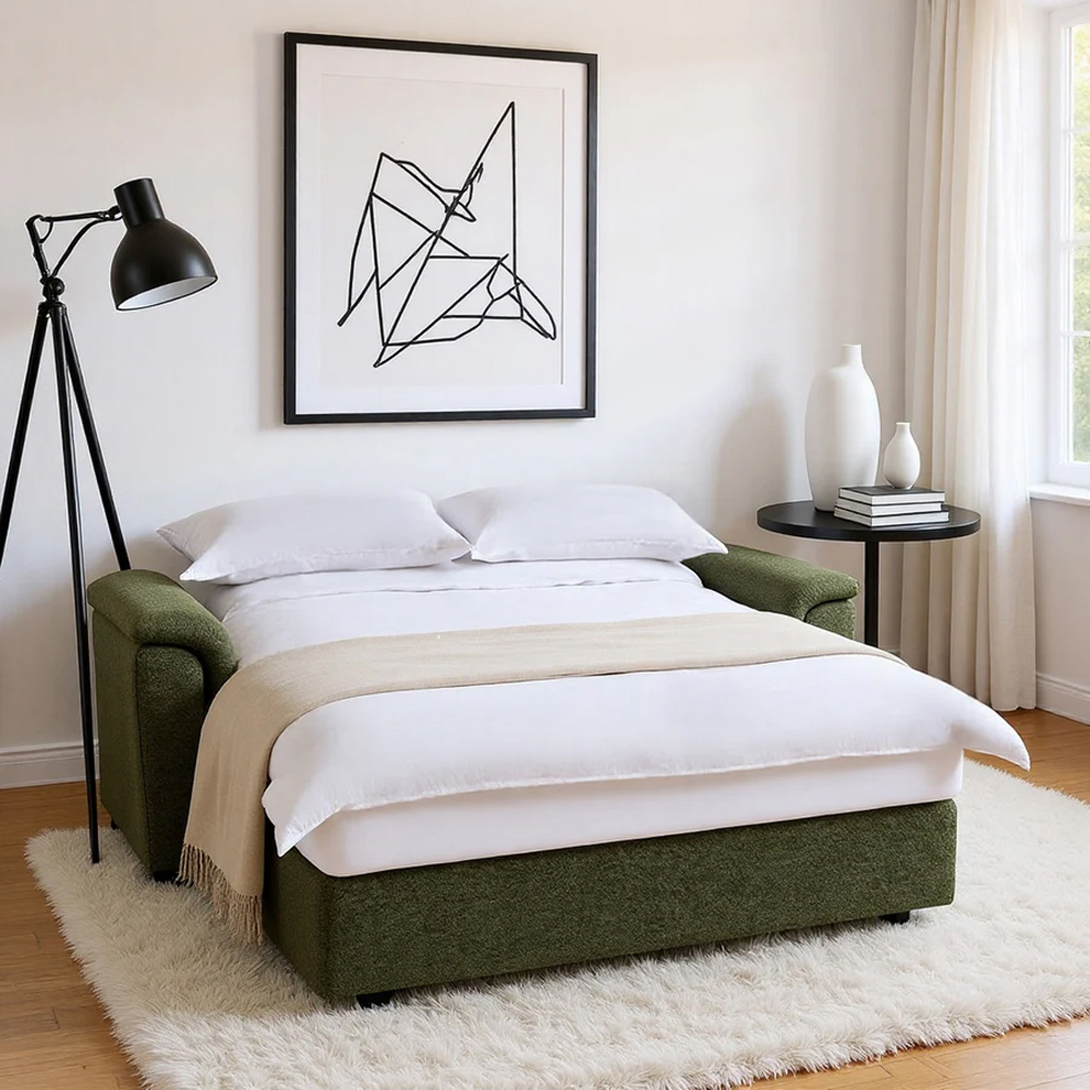 HGD Tivoli 2 Seater Luxury Boucle Green Pull out Sofa Bed Image 8