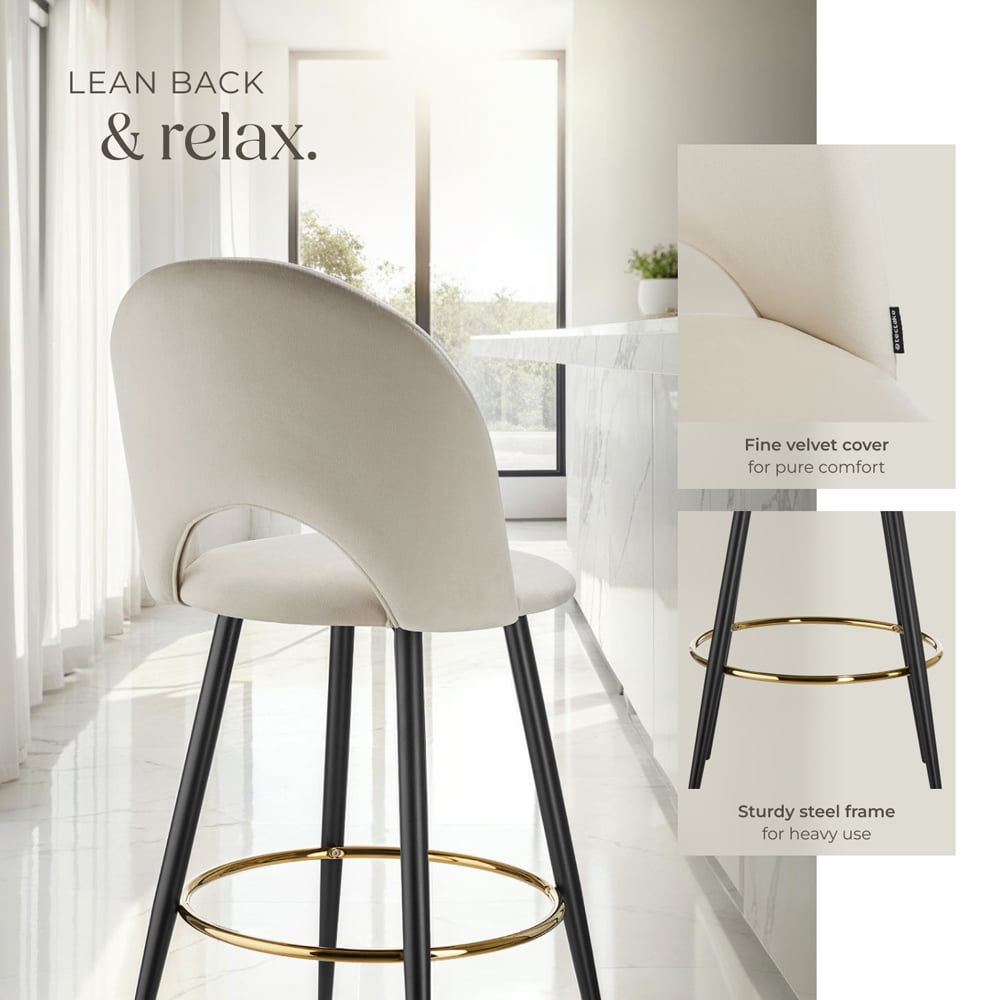tectake Rachel Cream and Black Velvet Look Bar Stool Set of 6 Image 4