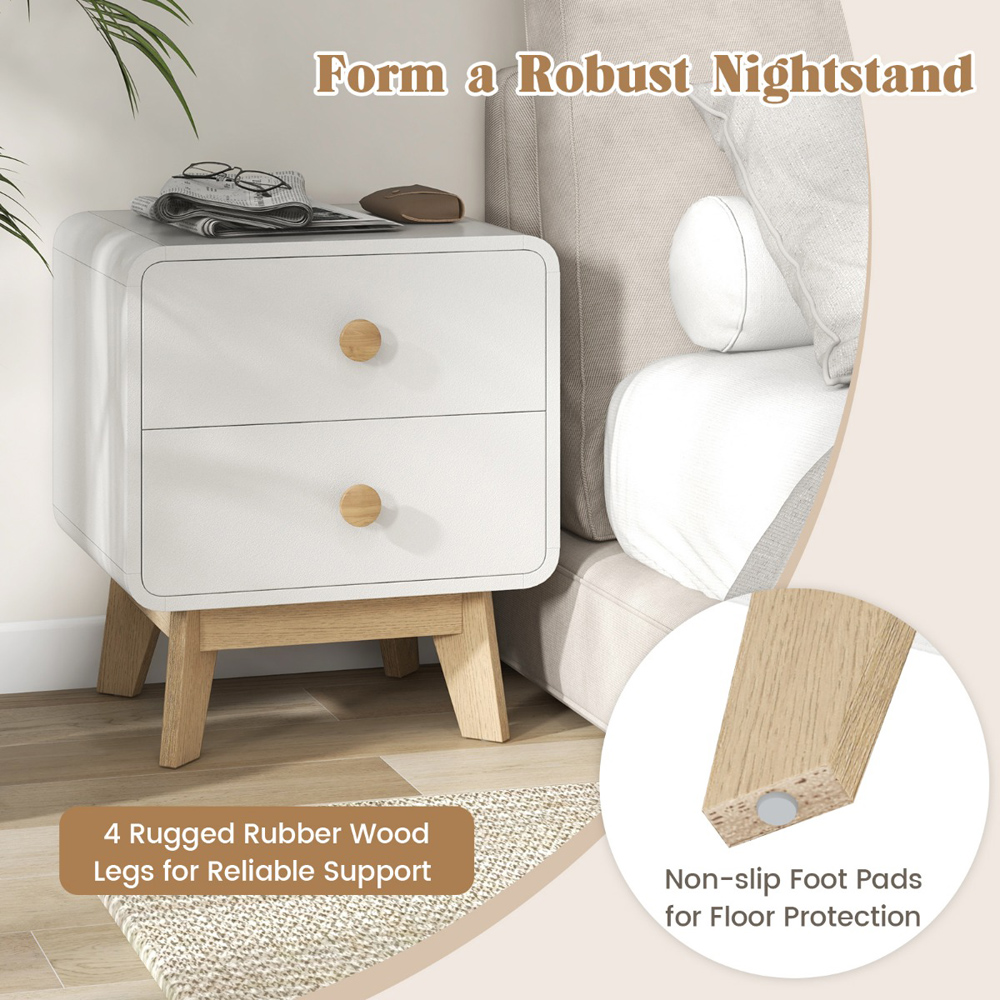 Costway 2 Drawer White Bedside Table Image 7