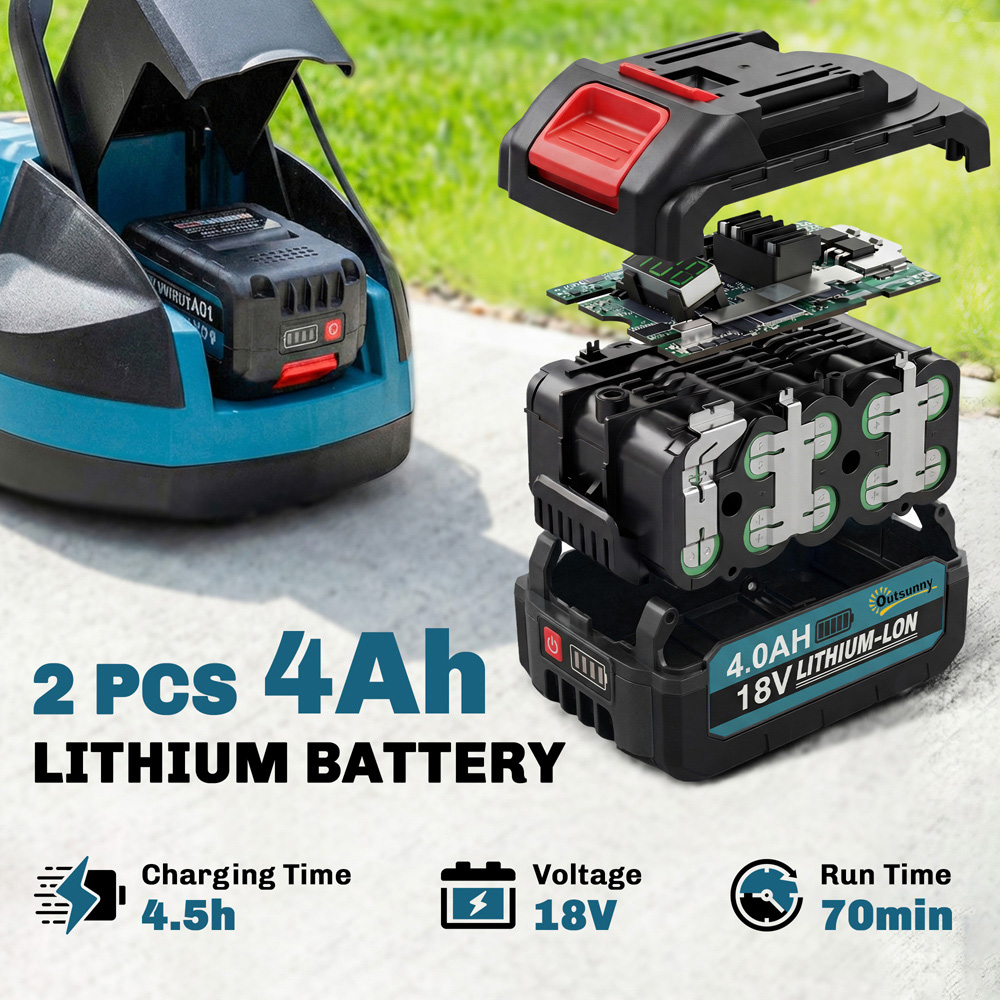 Outsunny 18V Hand Propelled Cordless 35cm Lawn Mower with Batteries and Charger Image 4