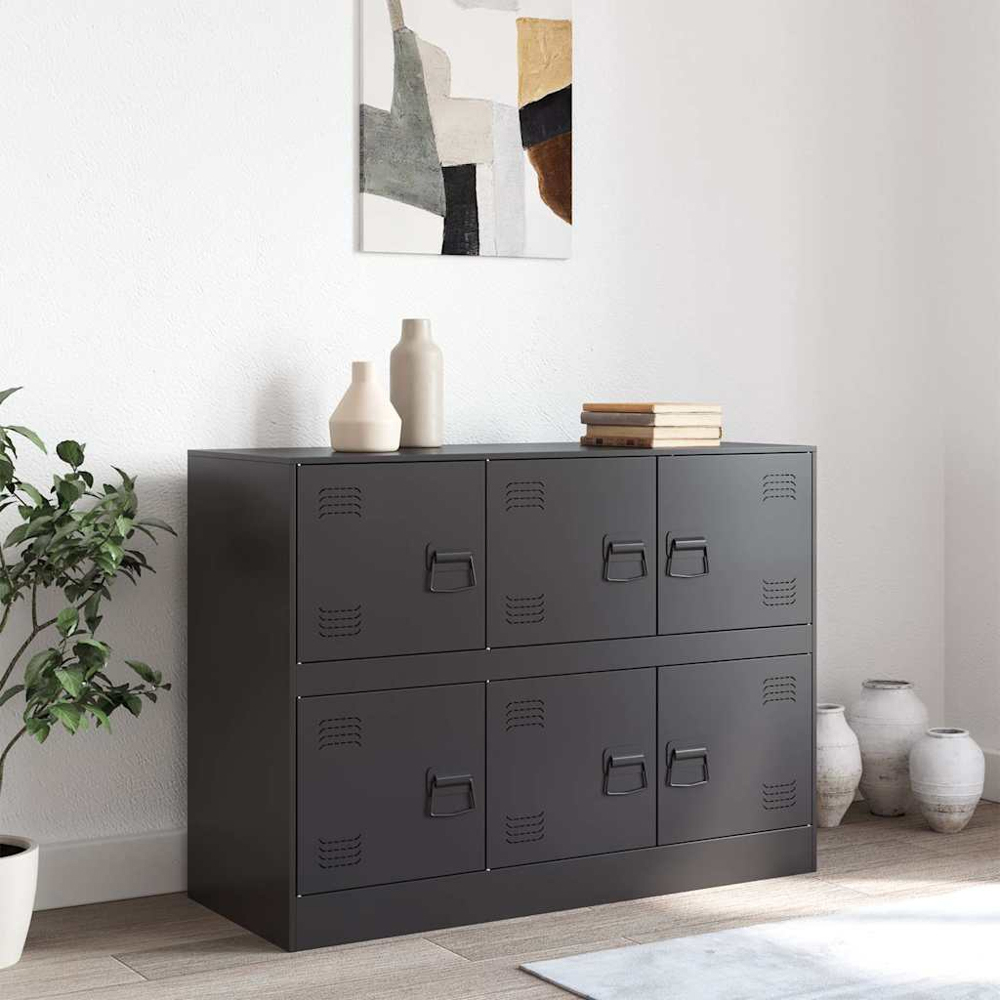 vidaXL 6 Door Black Metal Sideboard Image 9