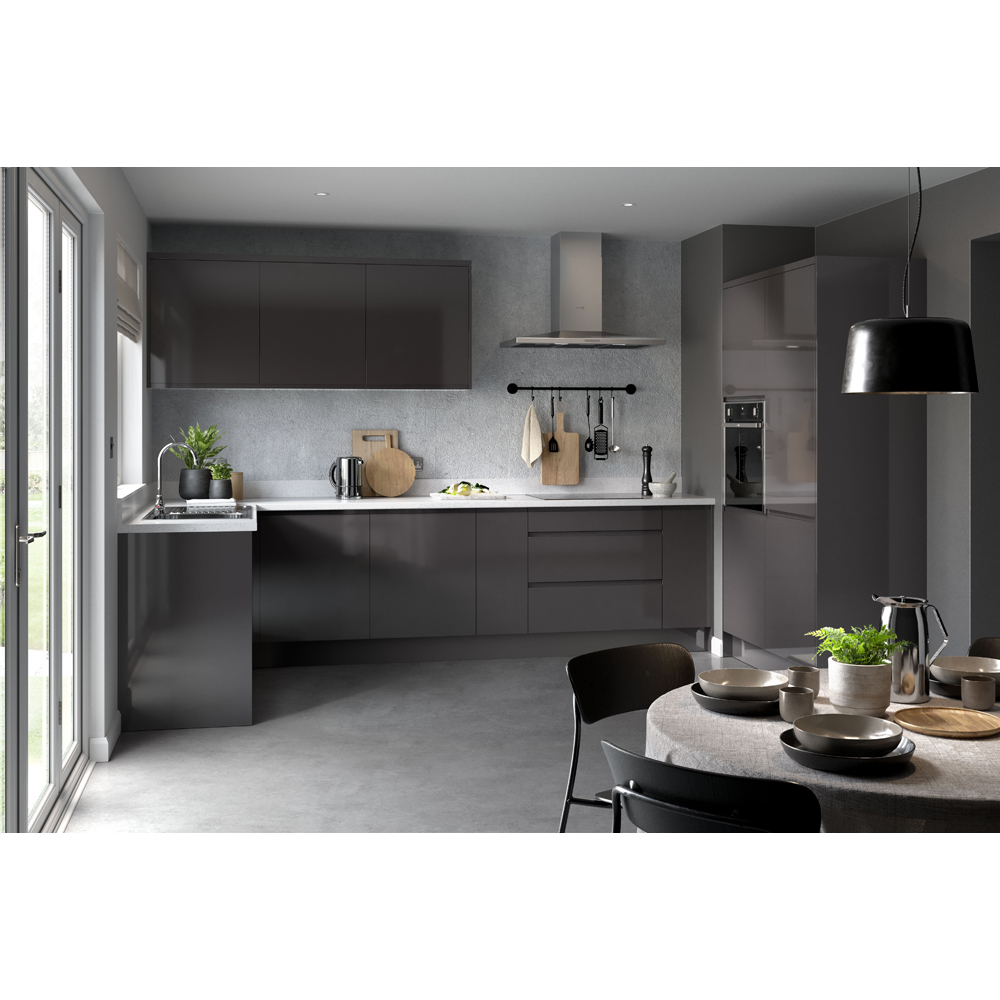 Kitchen Kit J-Pull Gloss Graphite Drawerline Base Cabinet 400mm Image 2