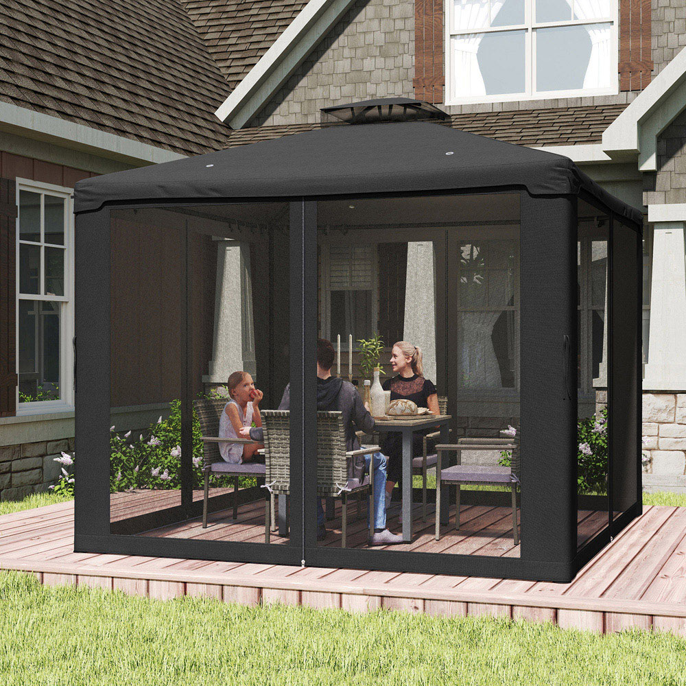 Outsunny 3 x 3m Black 2-Tier Roof Metal Garden Gazebo Image 3